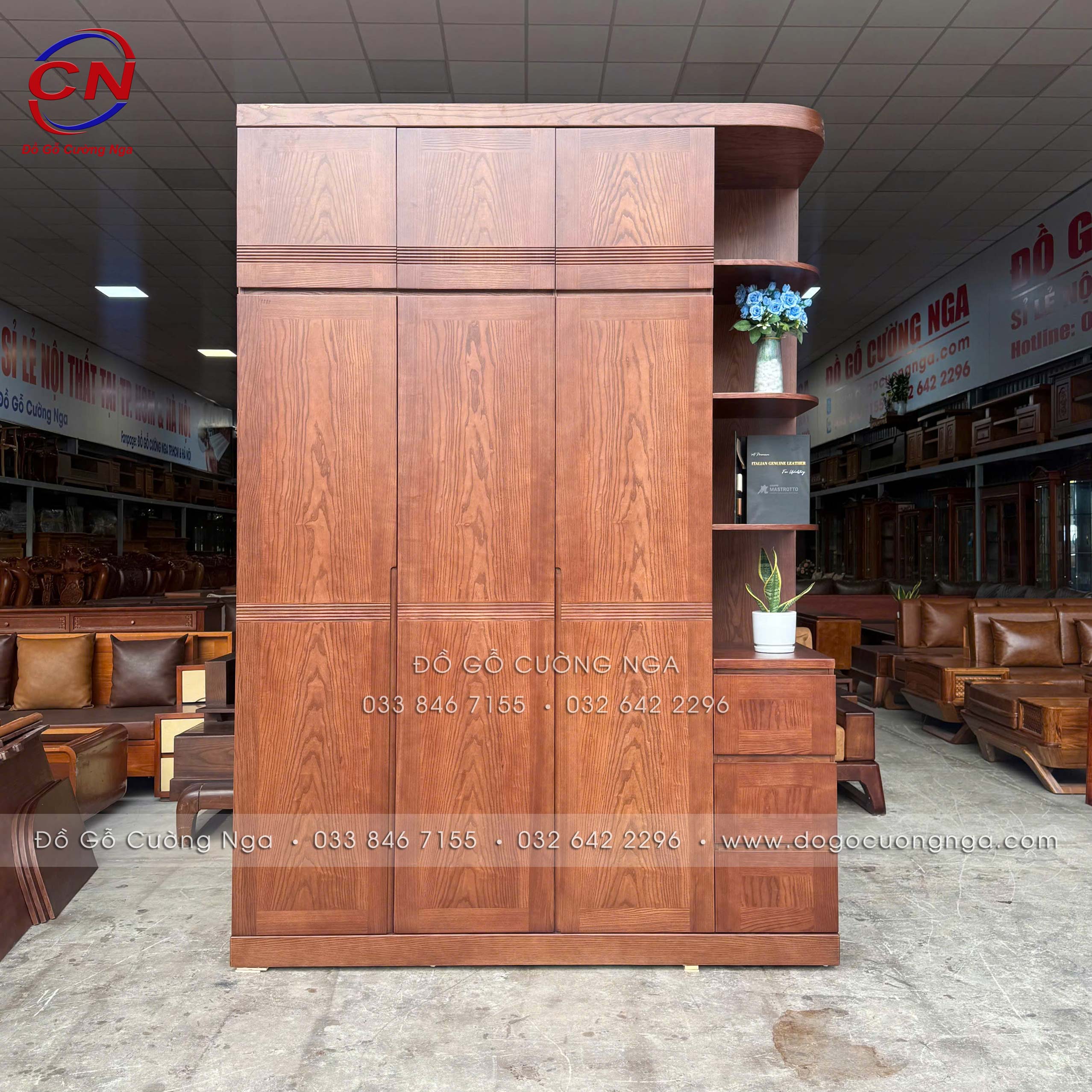 tủ áo gỗ sồi nga 3 canh góc hiện đại 2 tầng 