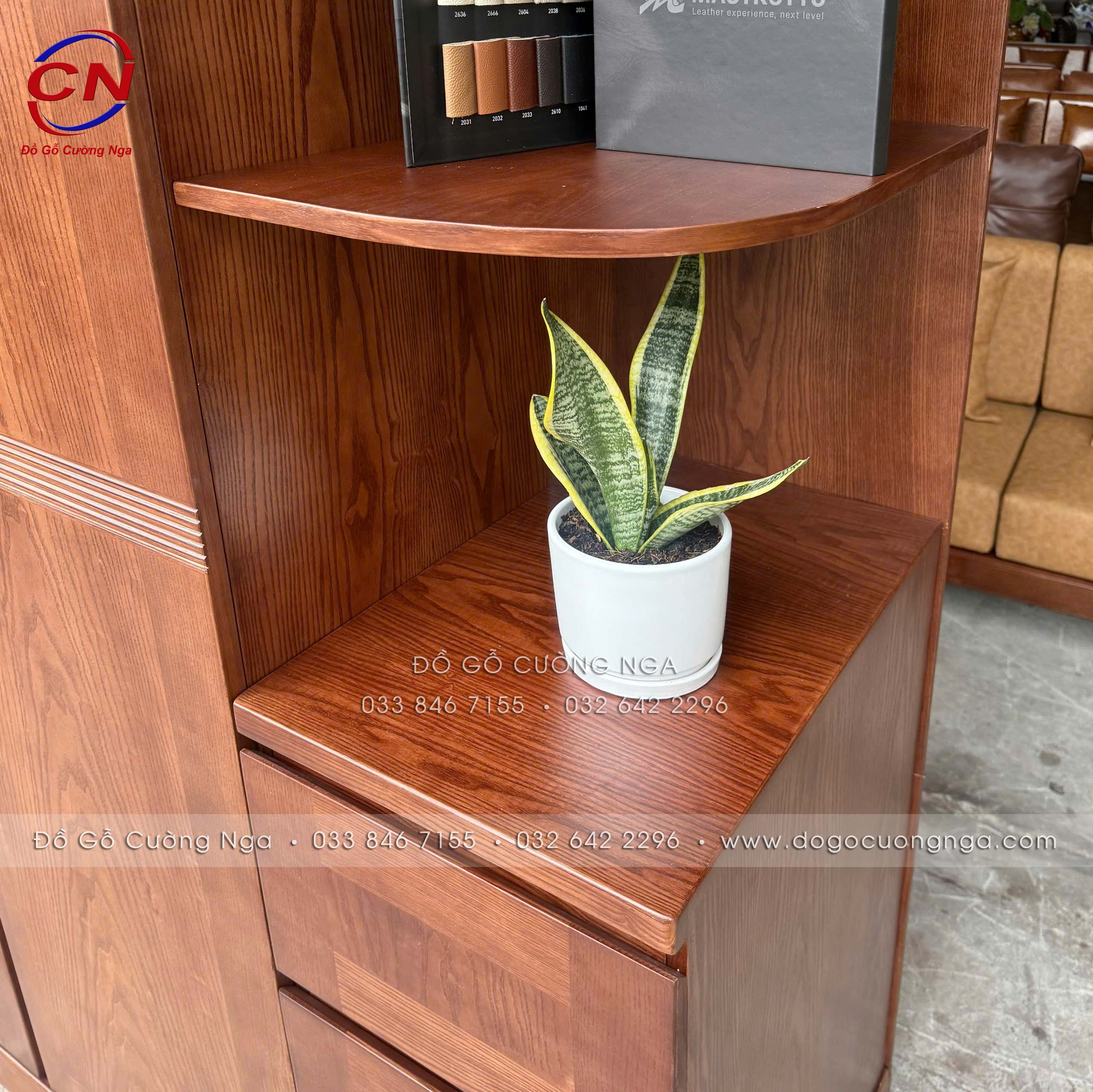 tủ áo gỗ sồi nga 2 tầng - 4 cánh kèm kệ màu óc chó 