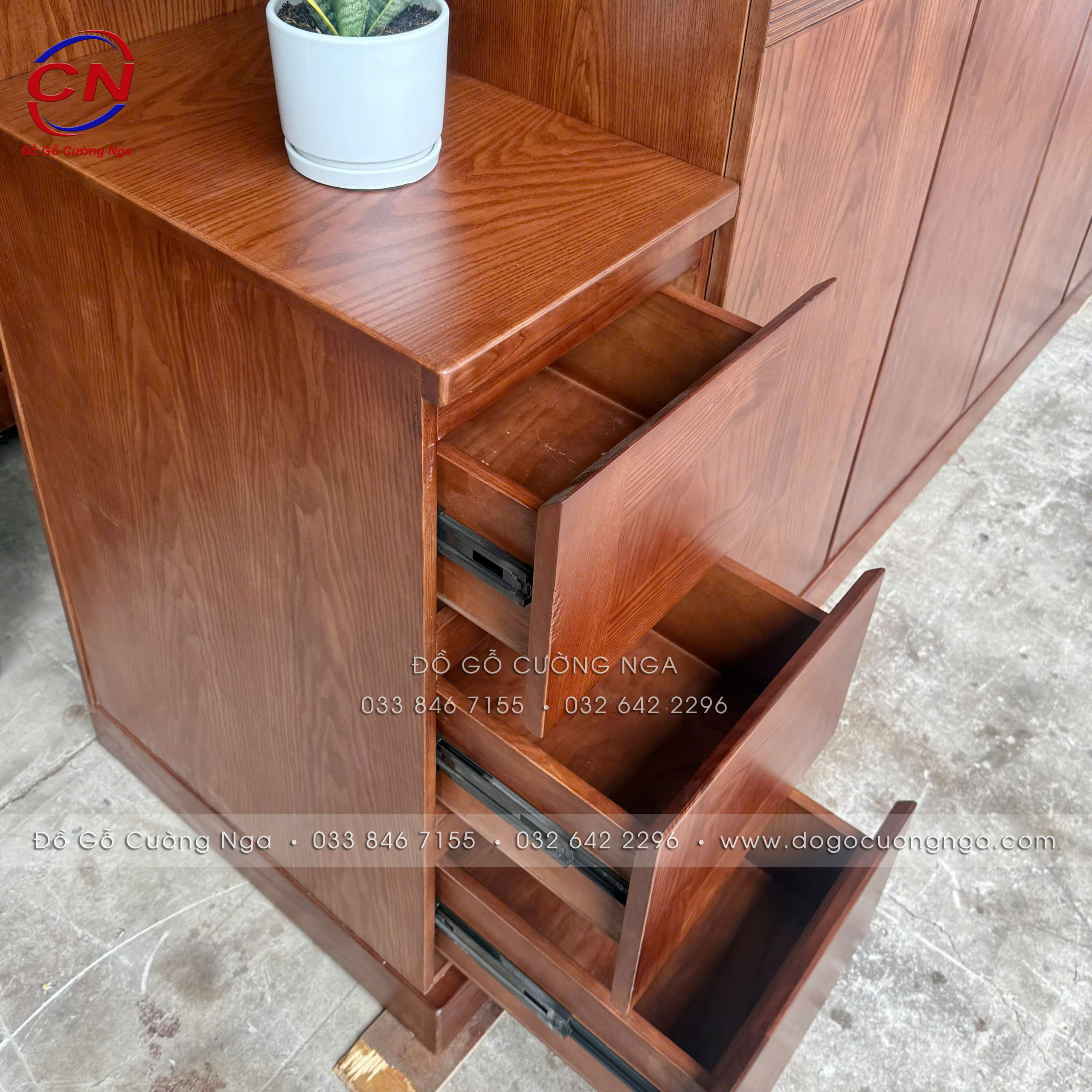 tủ áo gỗ sồi nga 2 tầng - 4 cánh kèm kệ màu óc chó 