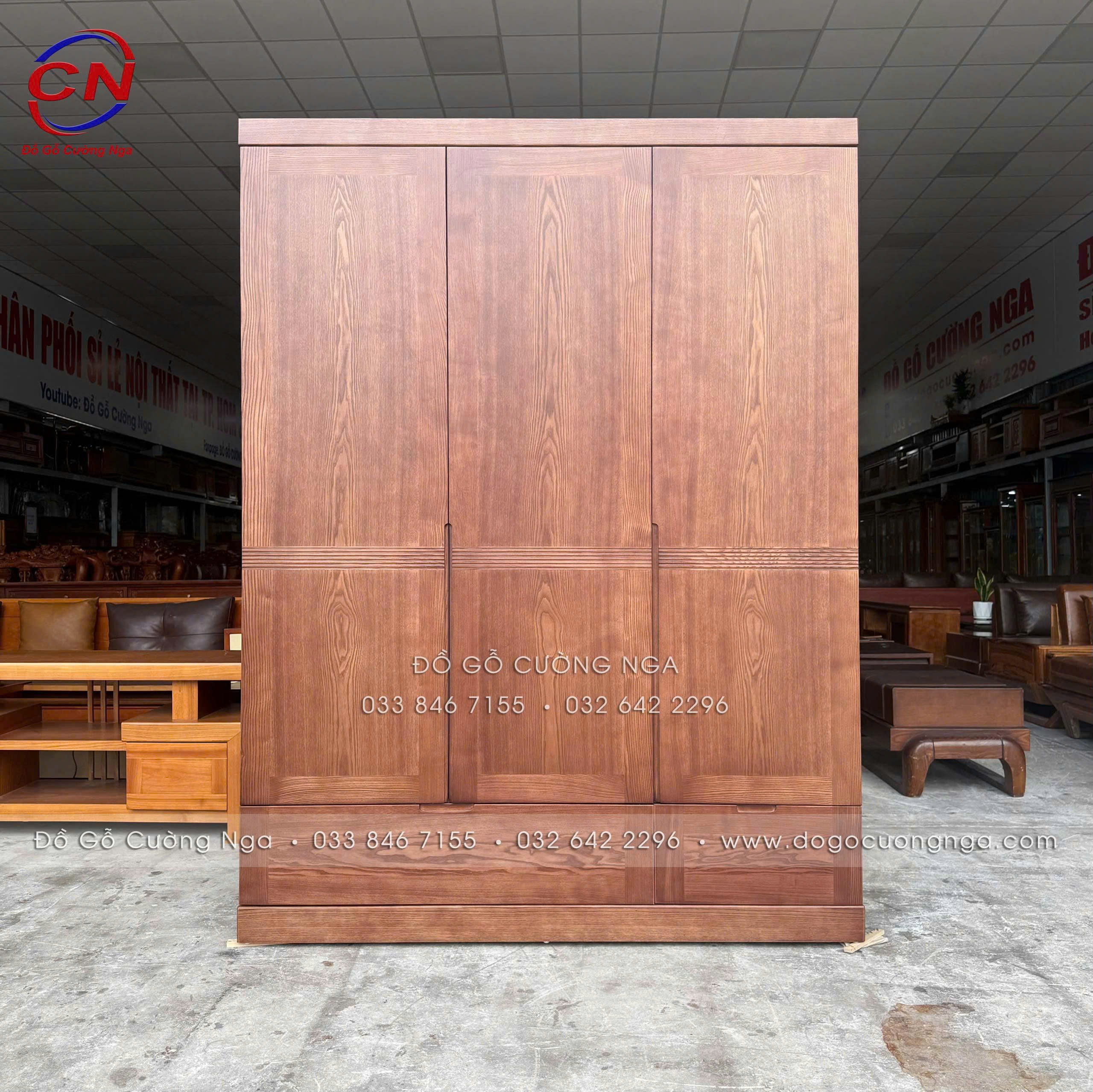 tủ quần áo gỗ sồi nga 3 cánh mở 