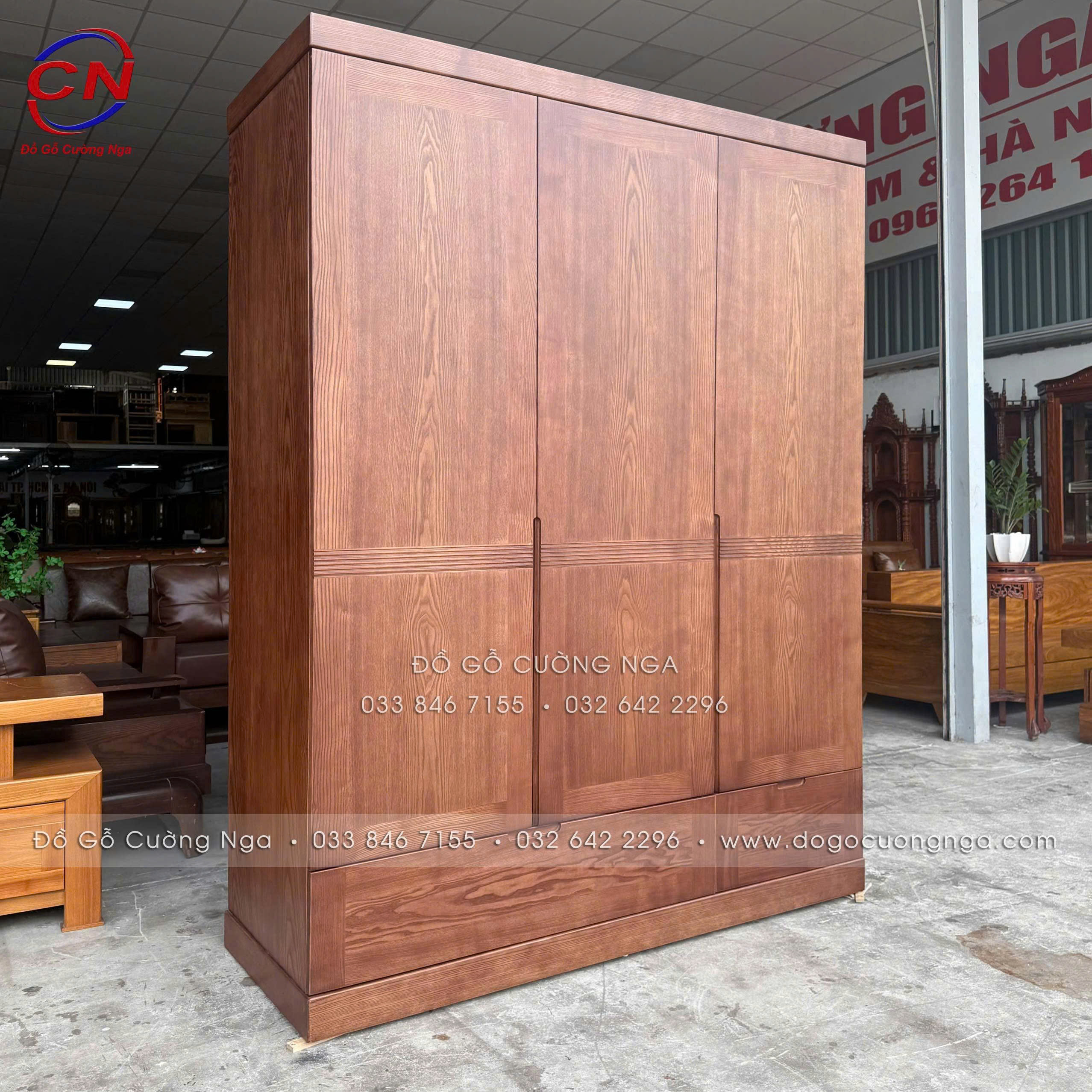 tủ quần áo gỗ sồi nga 3 cánh mở 