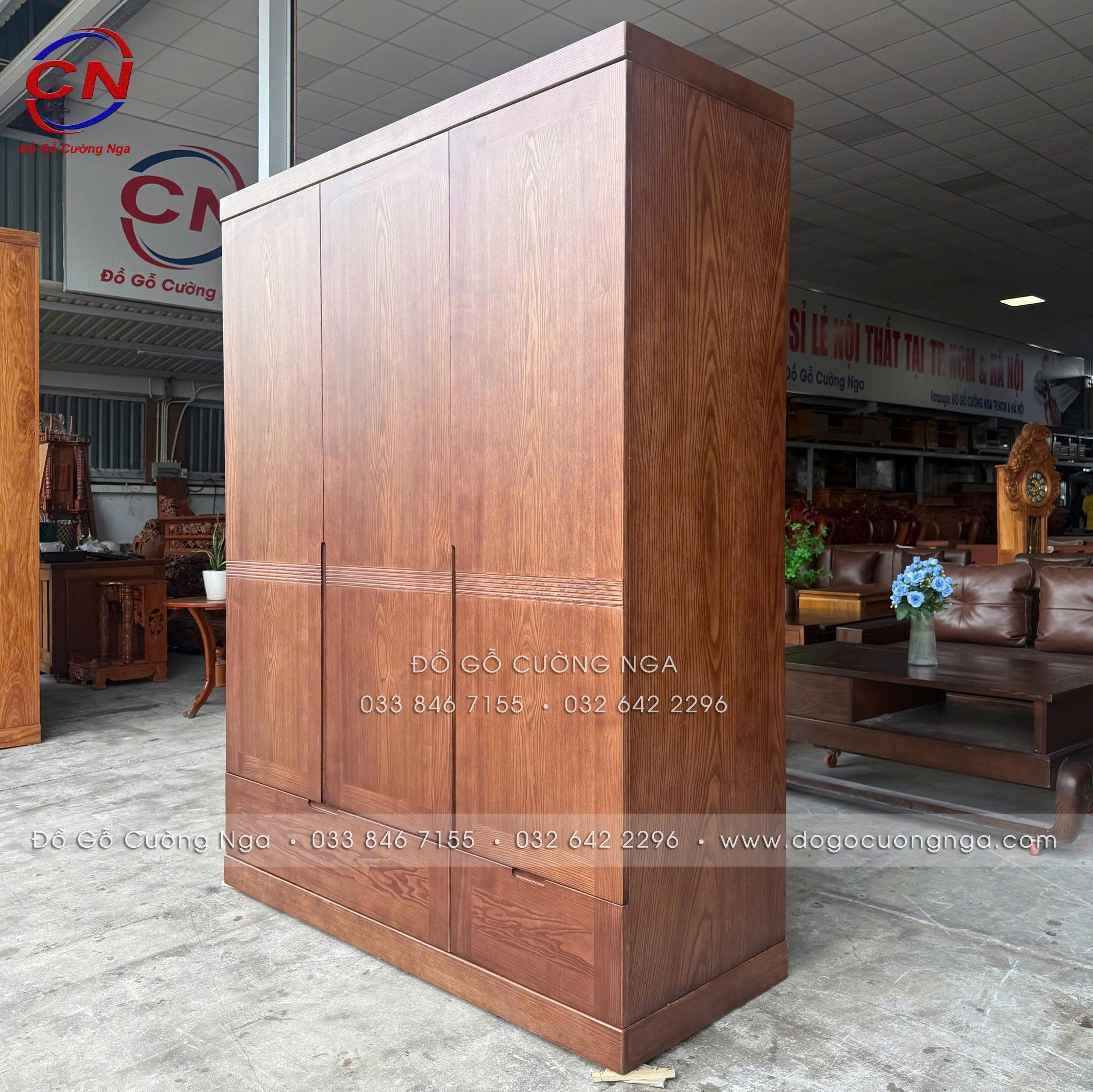 tủ quần áo gỗ sồi nga 3 cánh mở 
