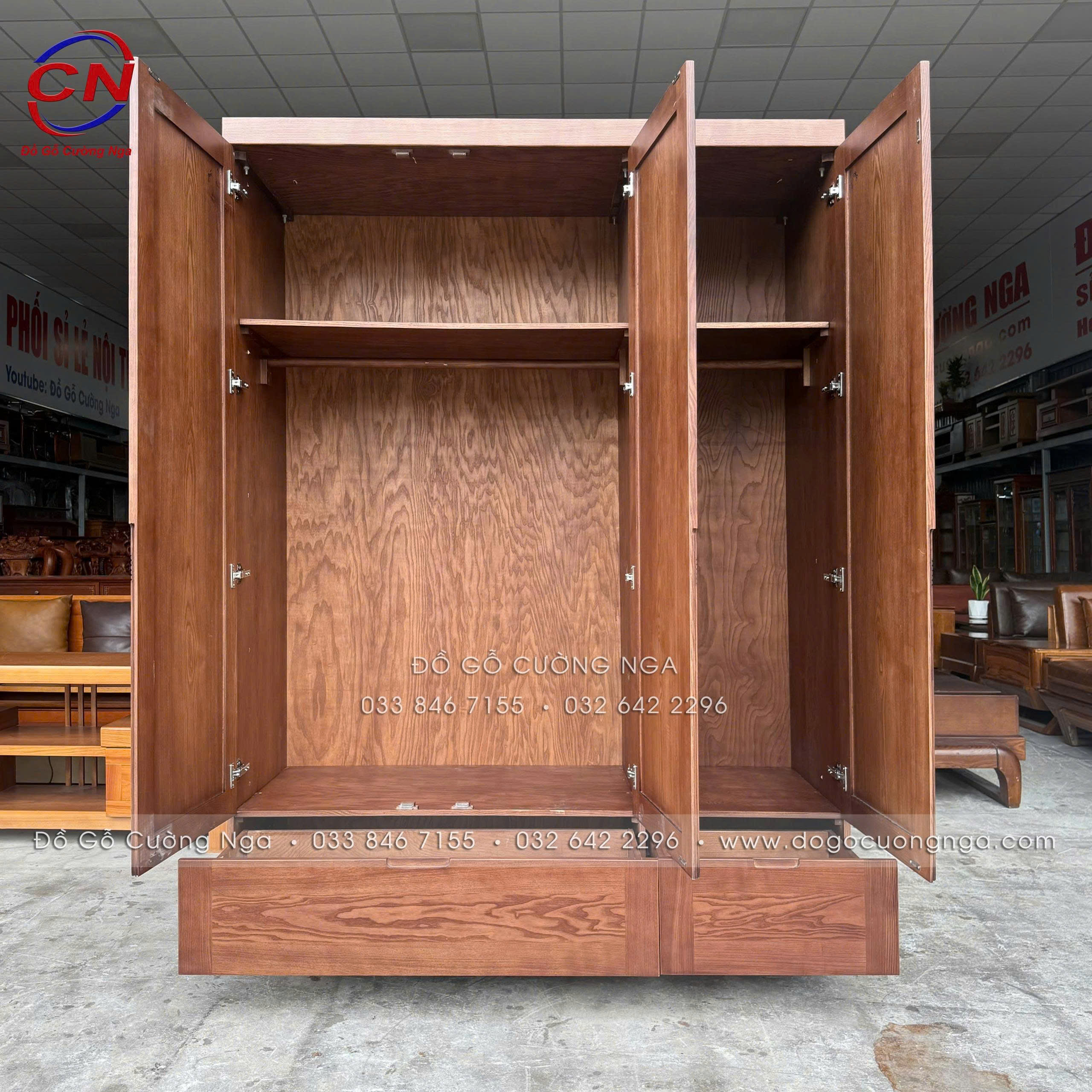 tủ quần áo gỗ sồi nga 3 cánh mở 