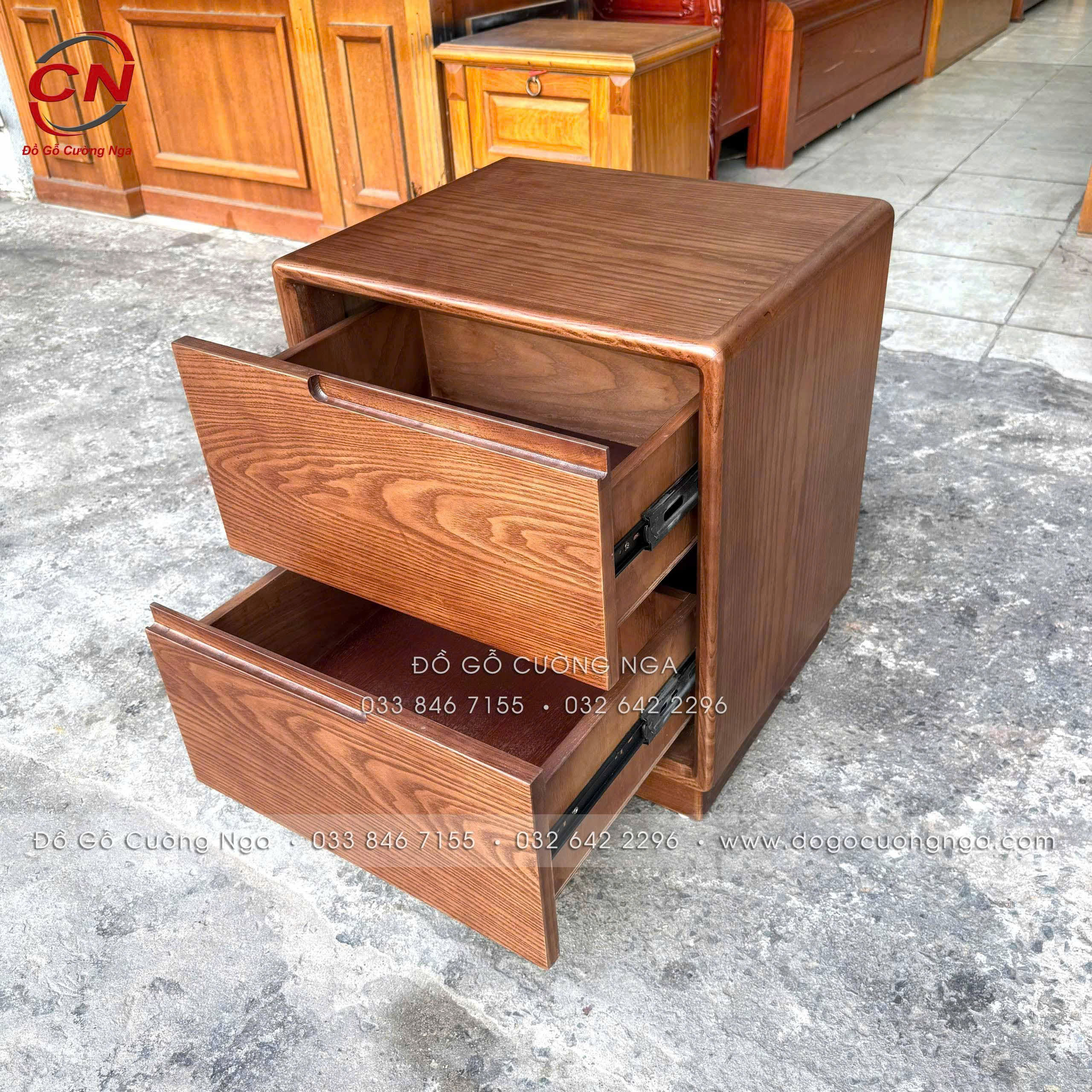 tủ đầu giường gỗ sồi màu óc chó 