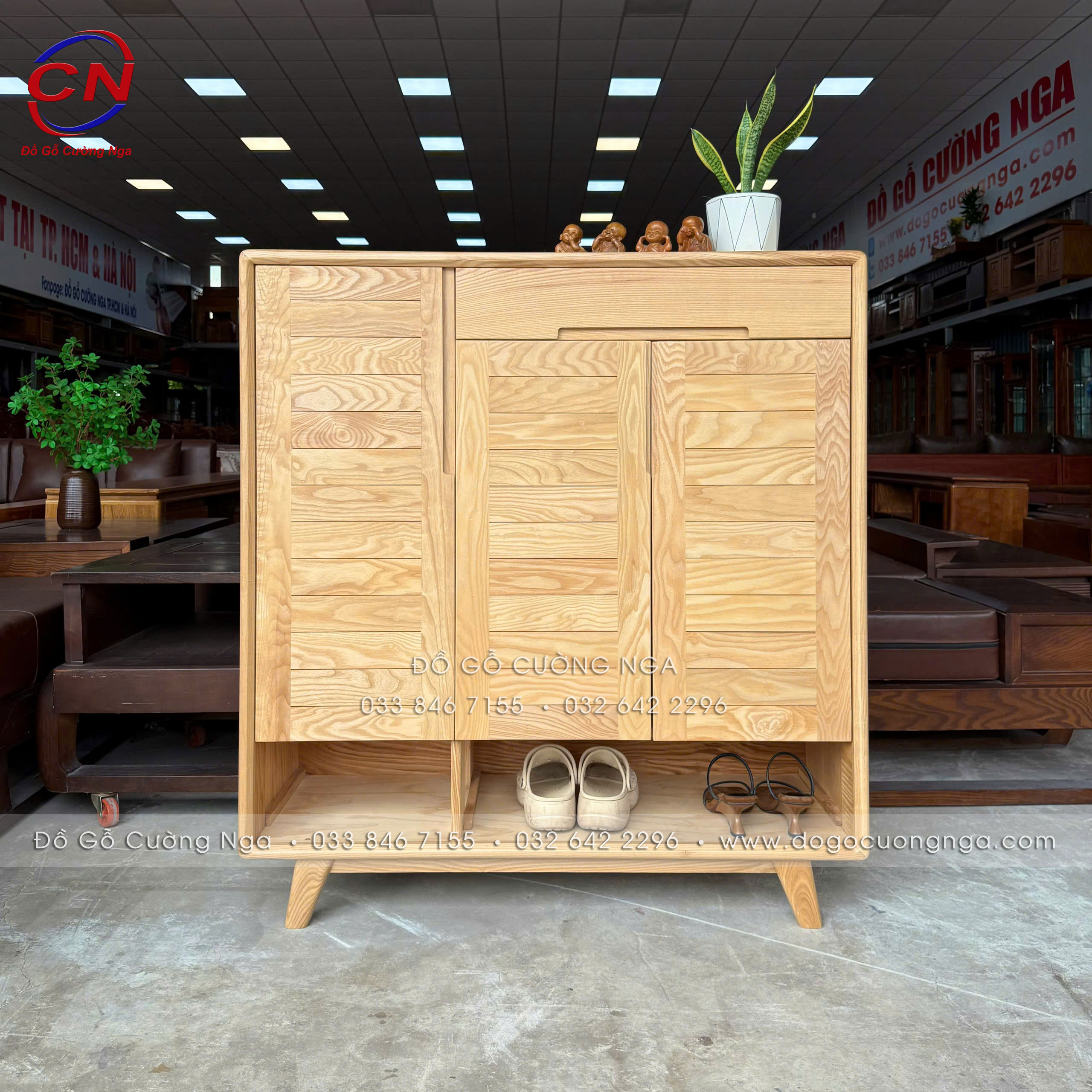 TỦ GIÀY GỖ SỒI NGA 3 CÁNH