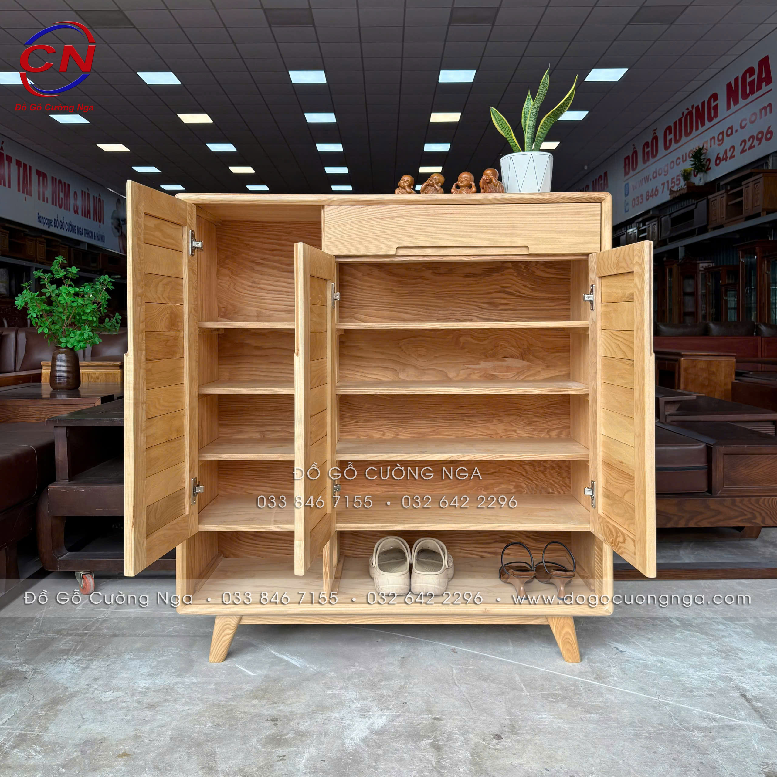 TỦ GIÀY GỖ SỒI NGA 3 CÁNH