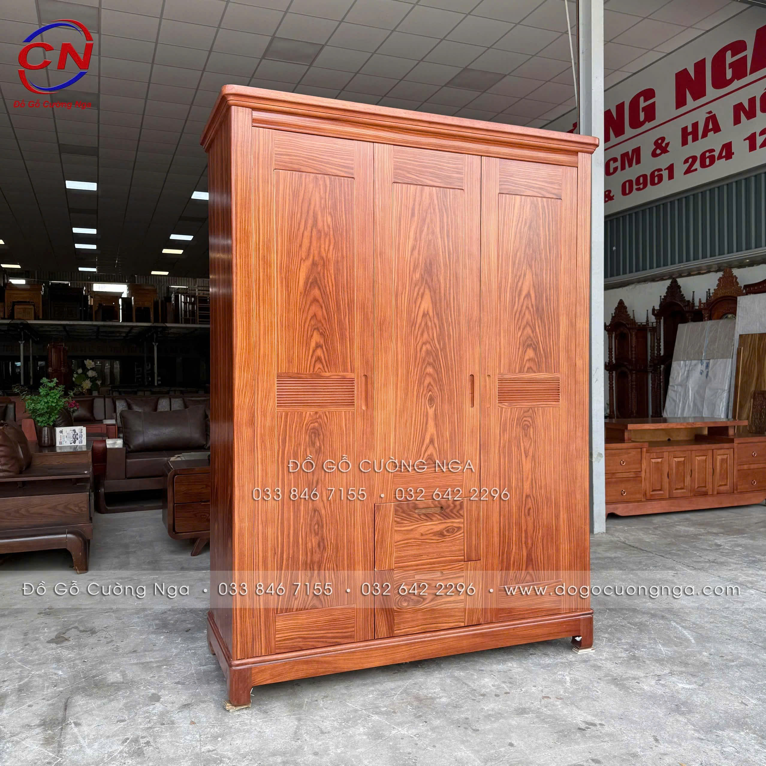 tủ áo gỗ cẩm vân 3 cánh hiện đại