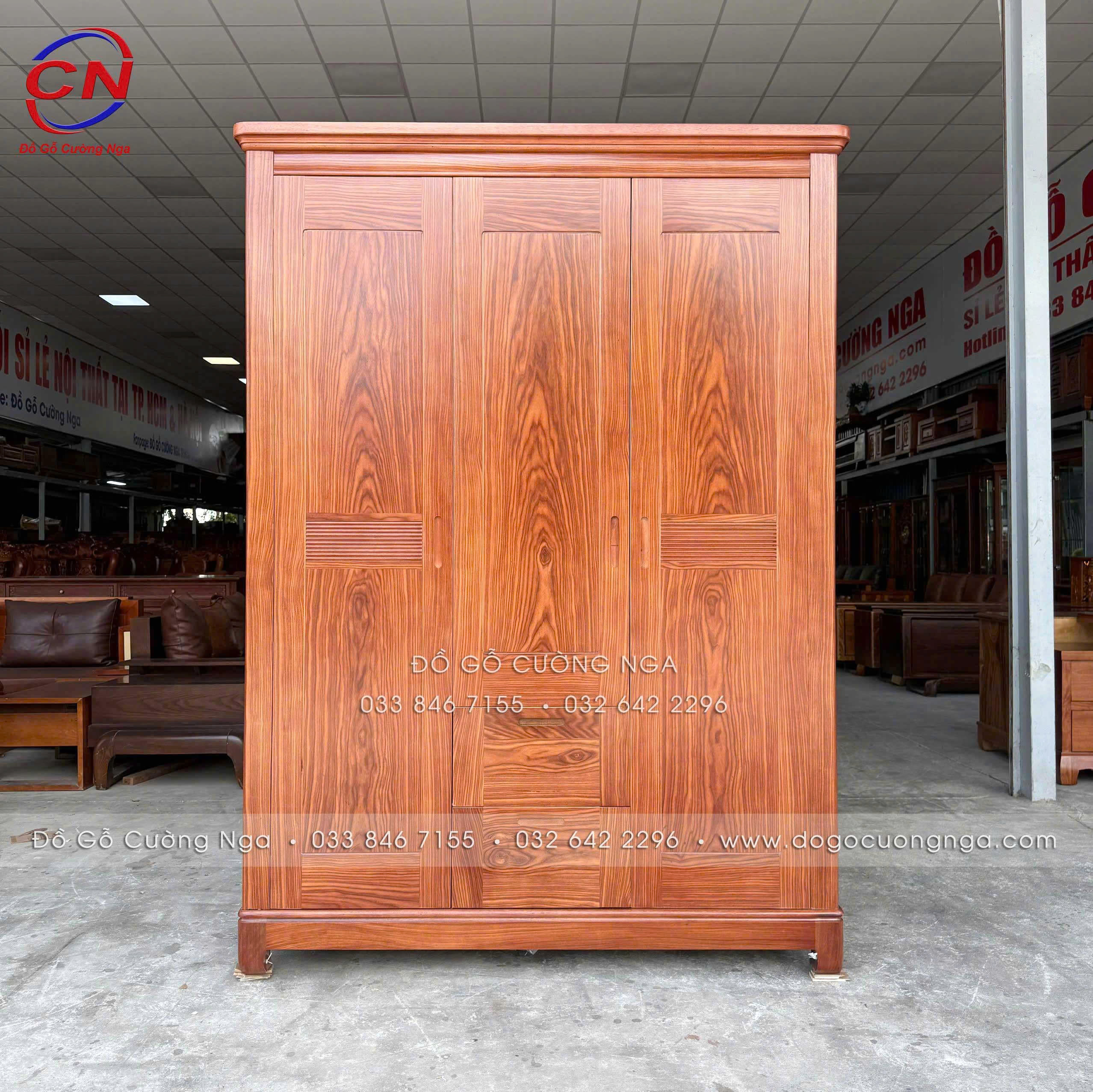 tủ áo gỗ cẩm vân 3 cánh hiện đại
