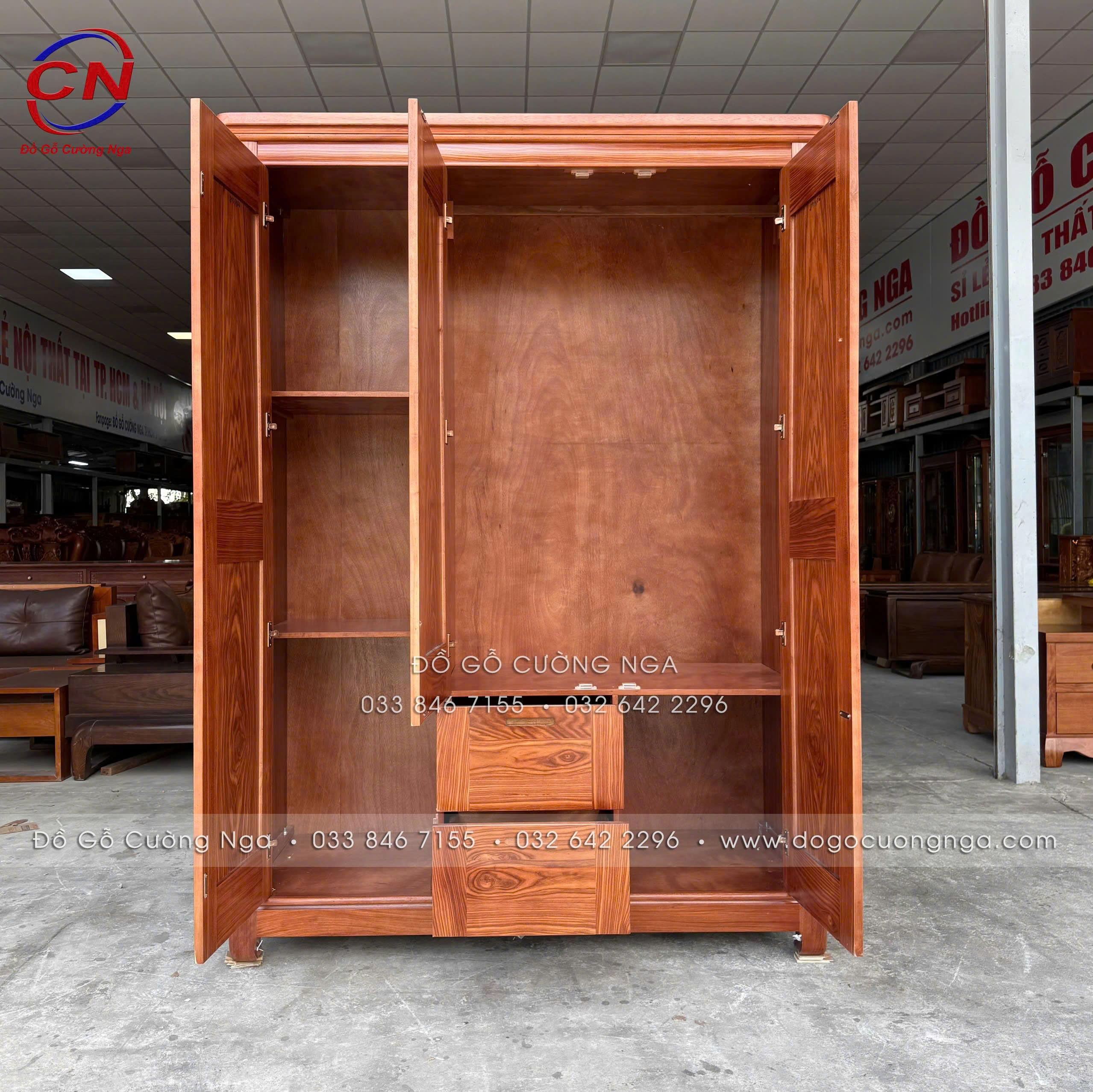 tủ áo gỗ cẩm vân 3 cánh hiện đại