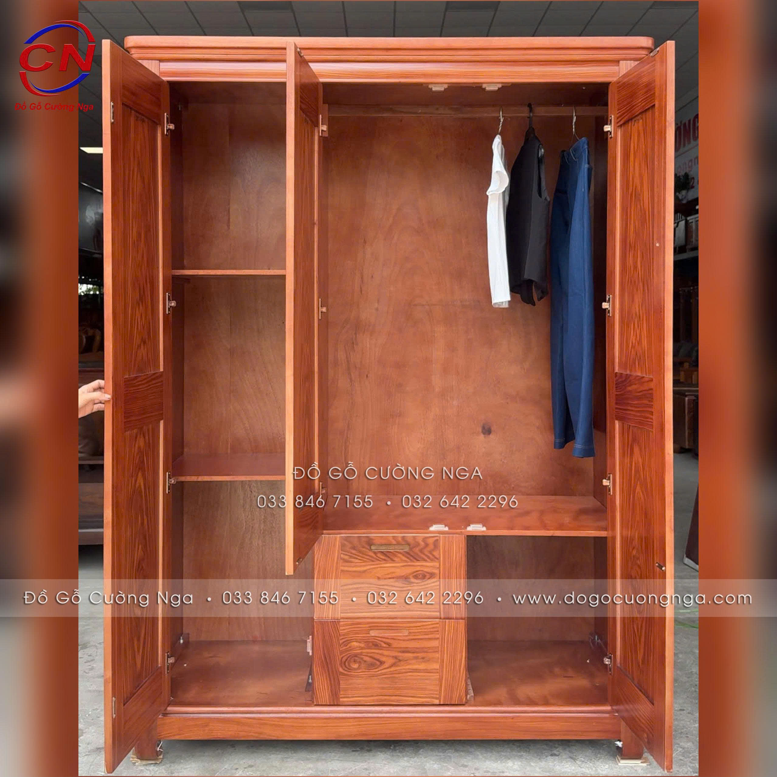 tủ áo gỗ cẩm vân 3 cánh hiện đại