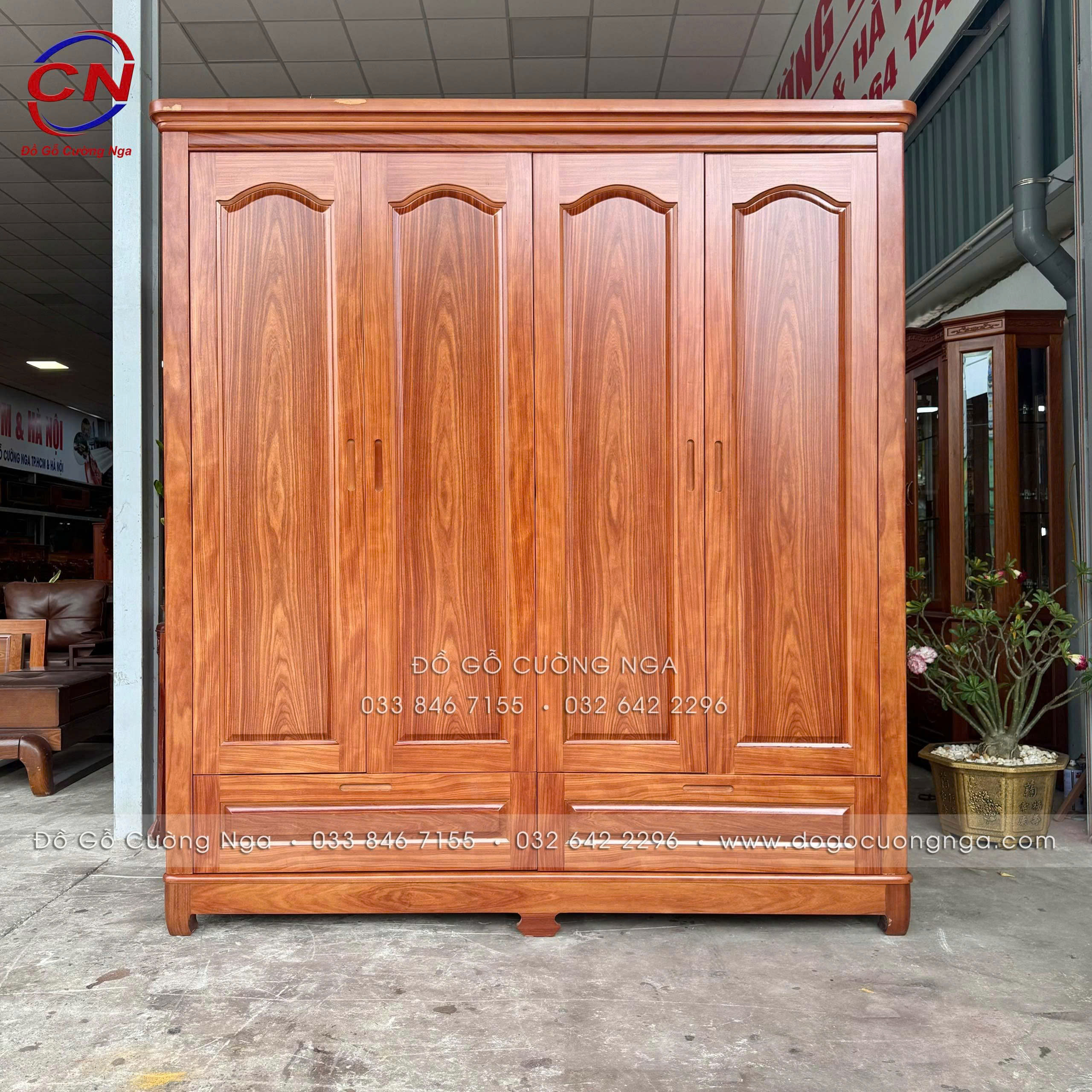 TỦ ÁO GỖ CẨM VÂN 4 CÁNH MỞ