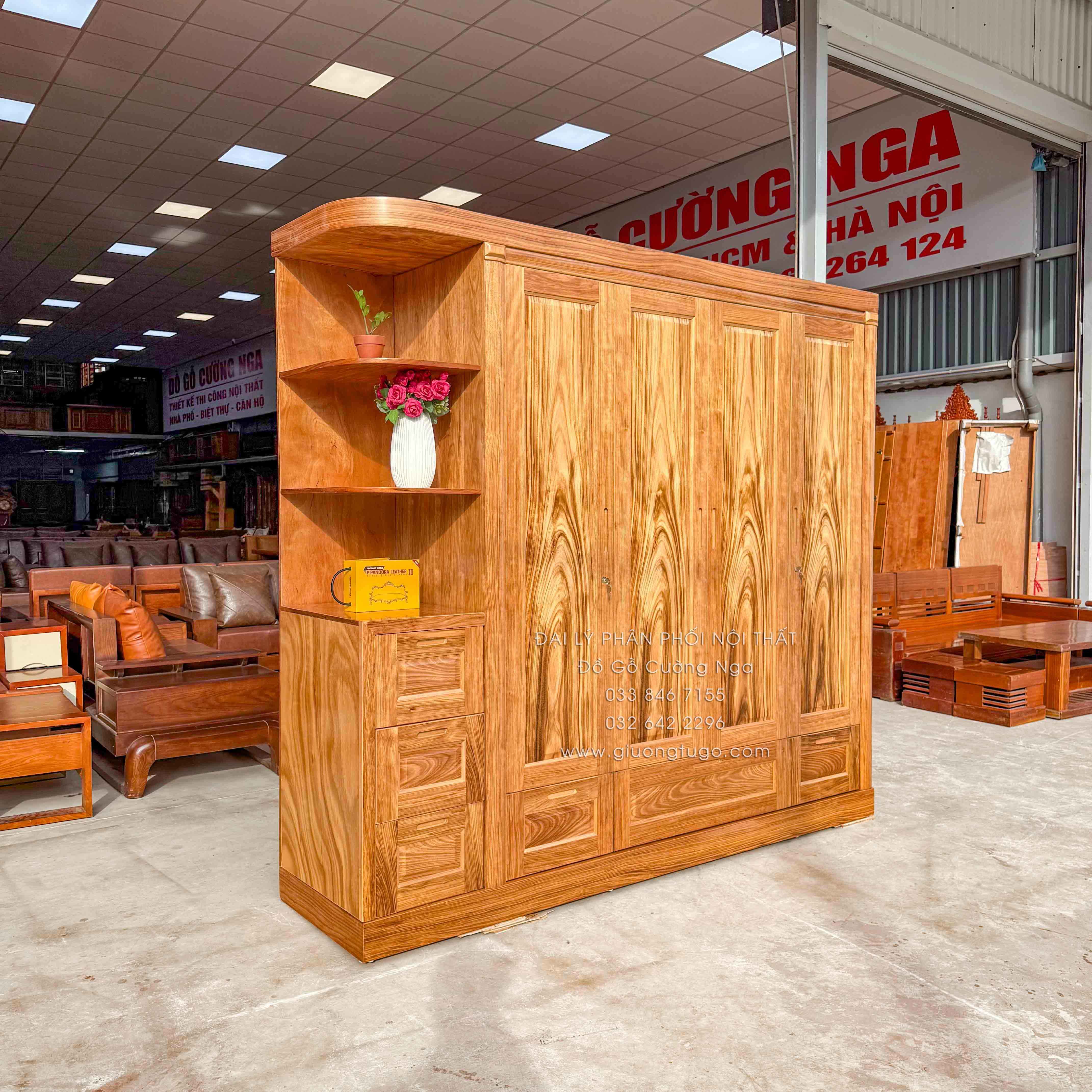 tu ao huong xam 4 canh kem goc trang tri