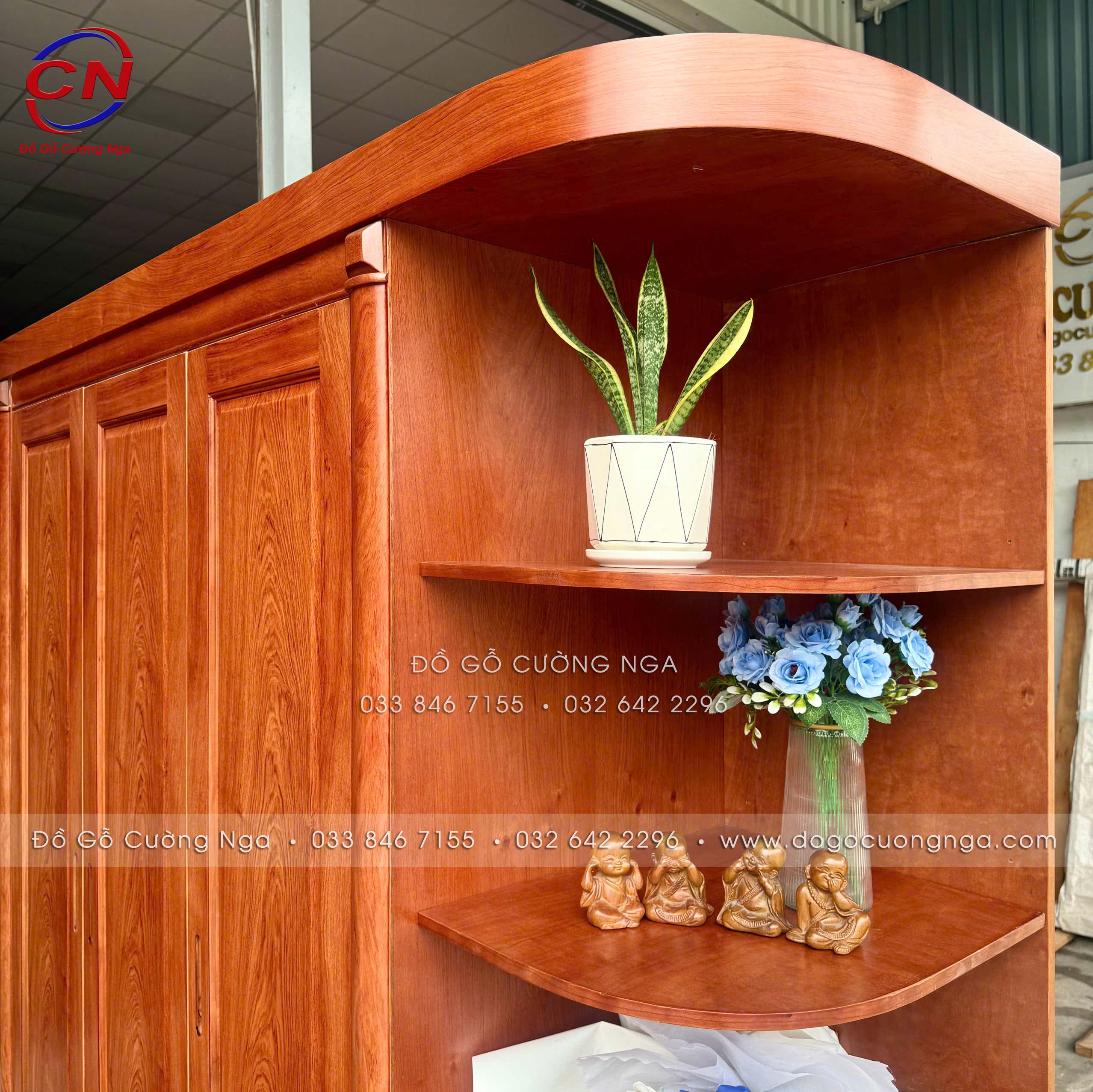 tủ quần áo gỗ hương đá 3 cánh góc phải