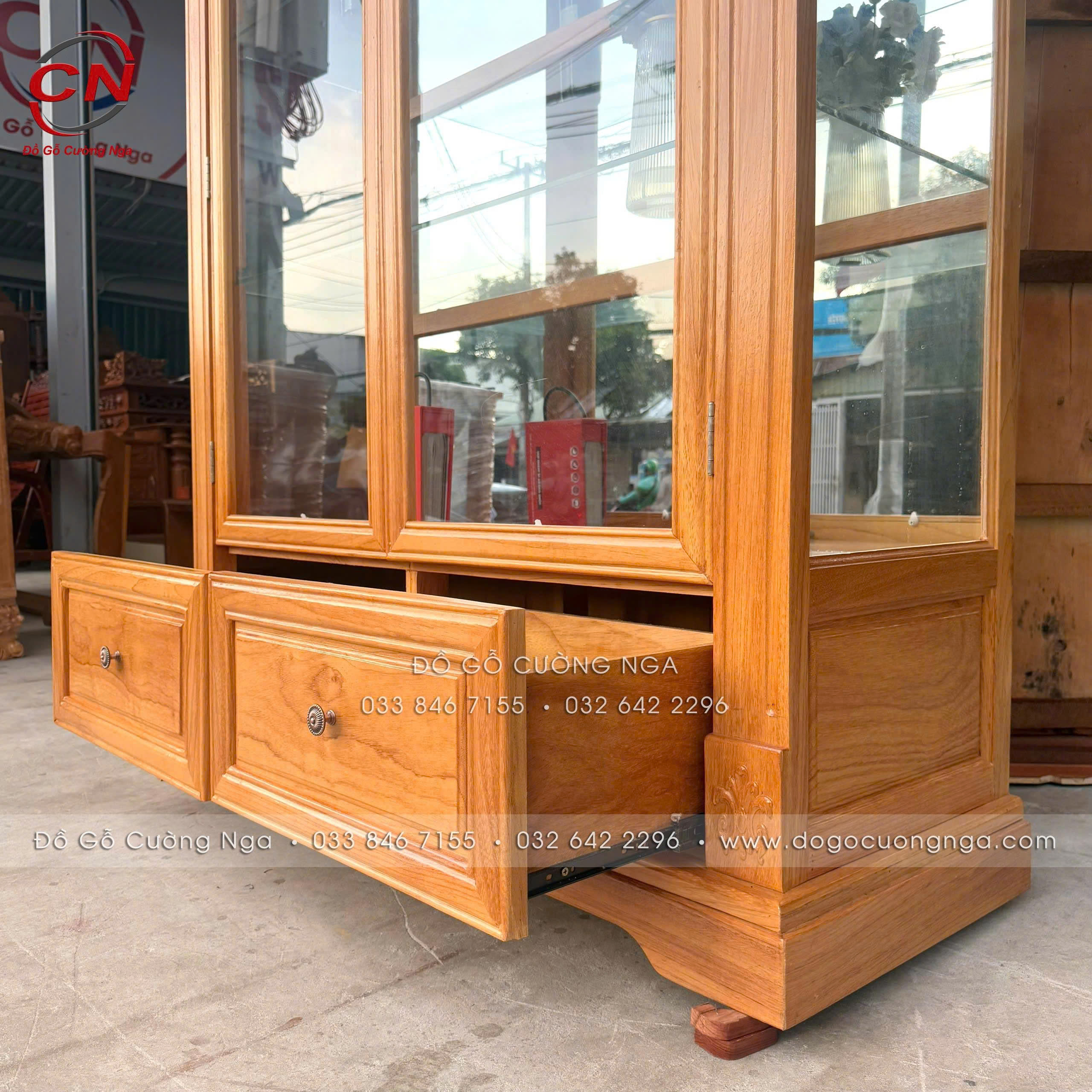 tủ rượu gỗ gõ đỏ 2 cánh mở - dài 1m2