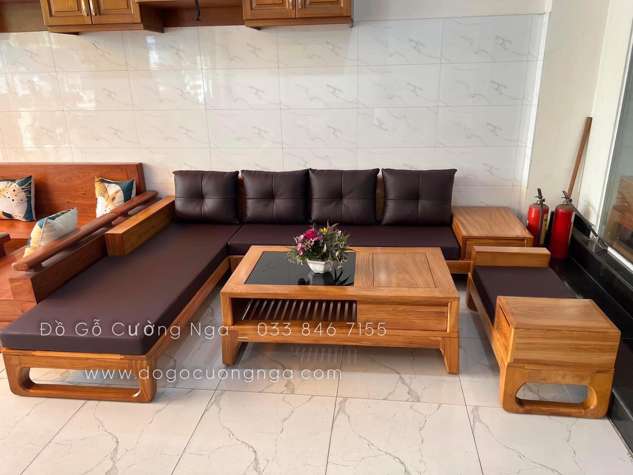 ghế sofa gỗ gõ đỏ 2m8x1m8 