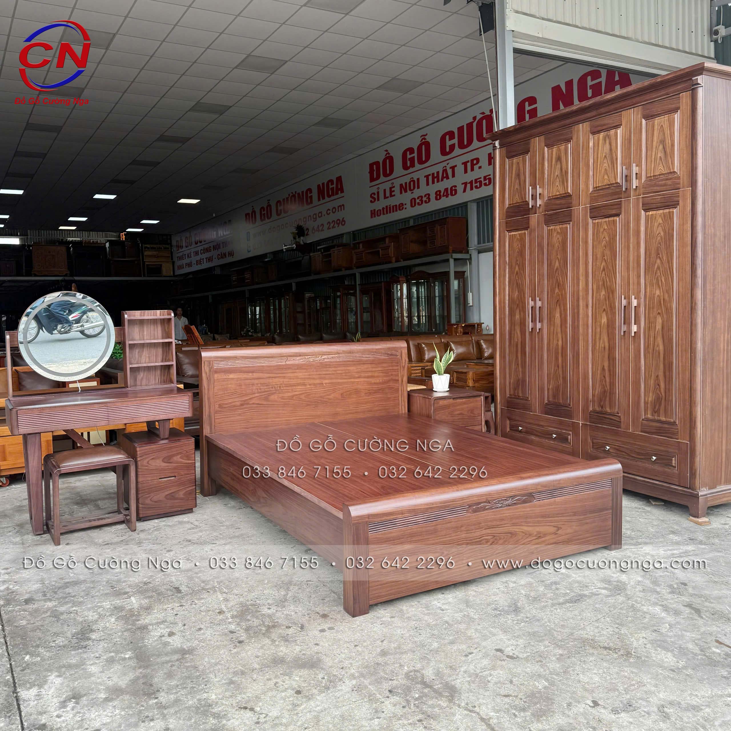 combo phòng ngủ gỗ óc chó hiện đại