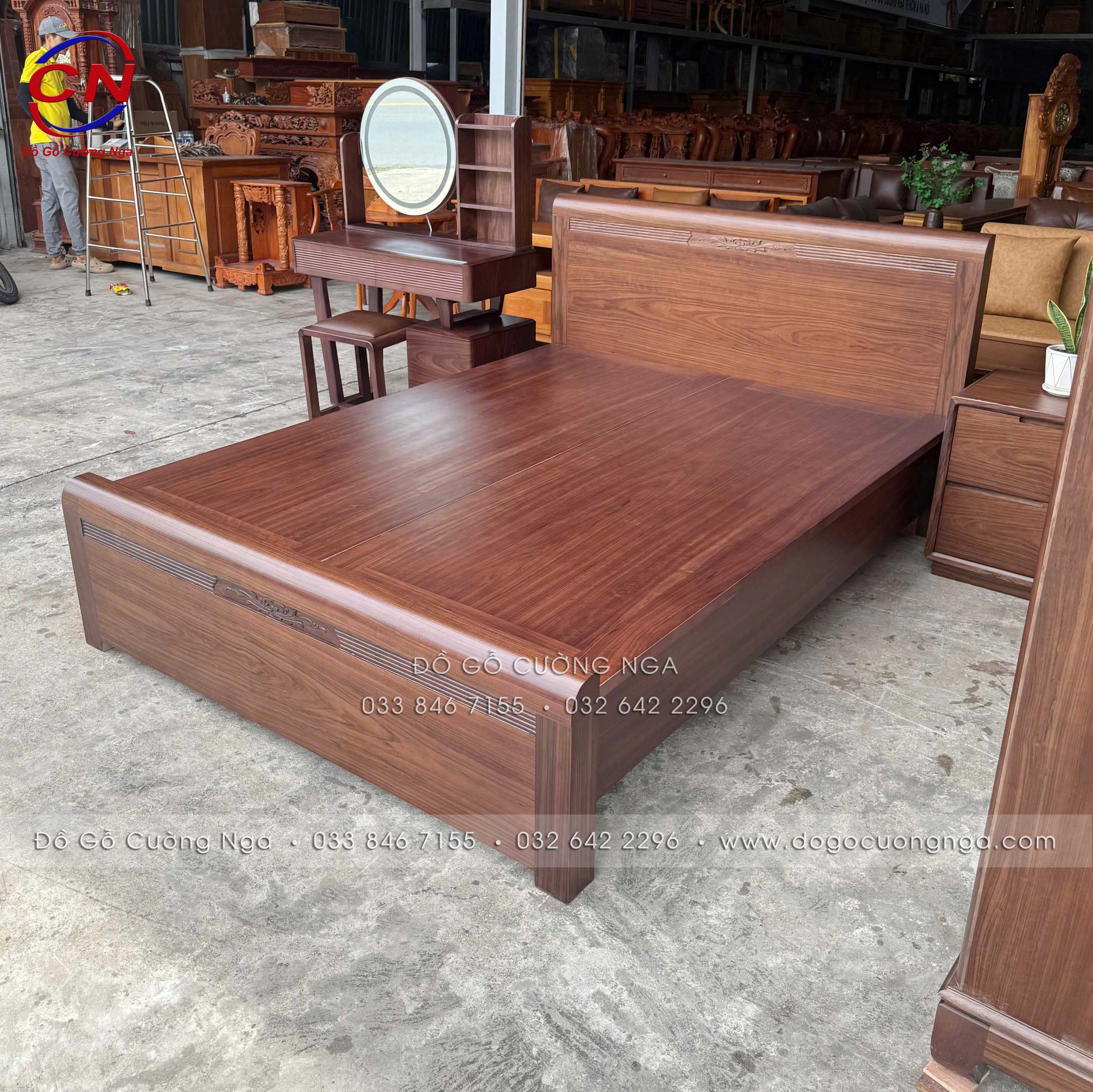 combo phòng ngủ gỗ óc chó hiện đại