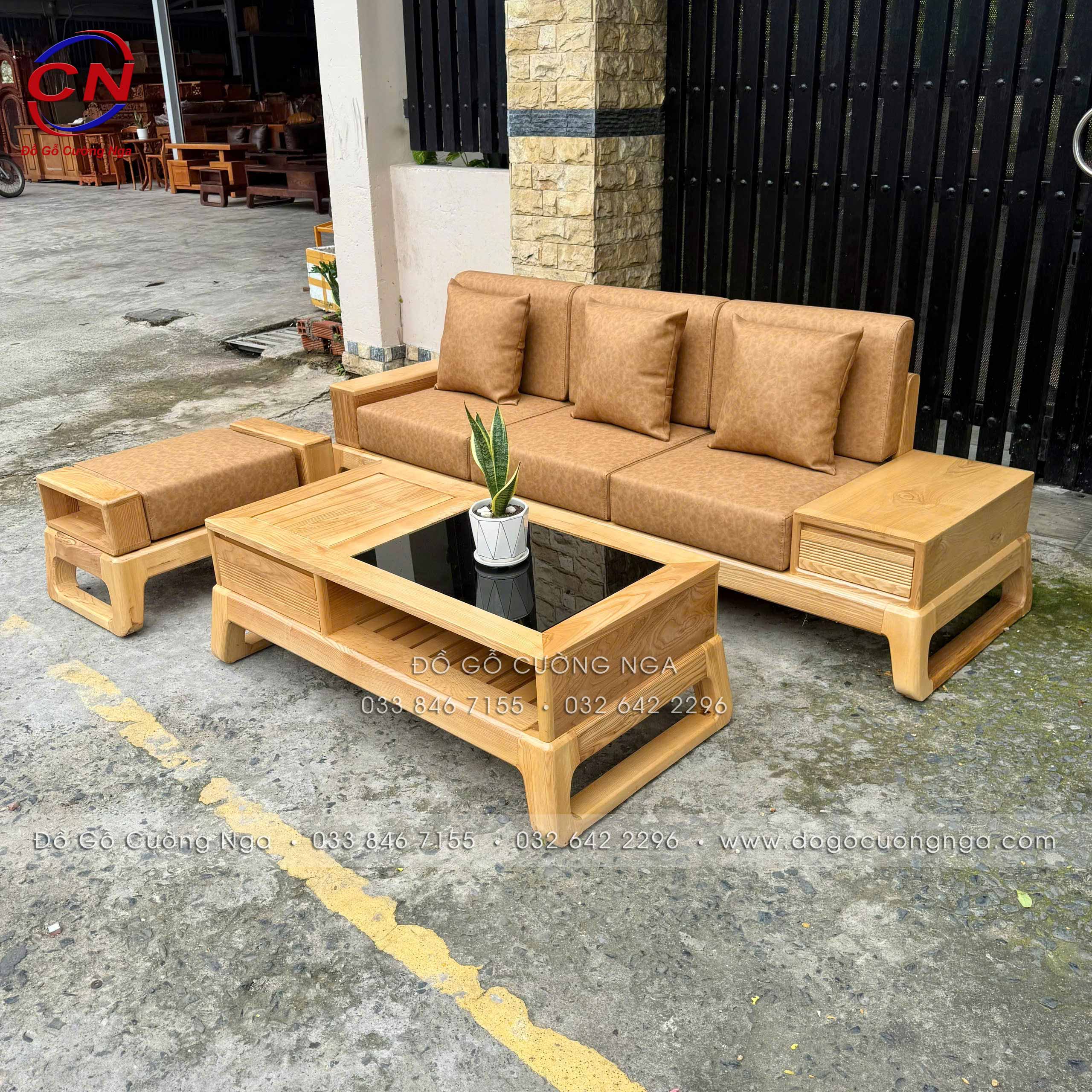 sofa văng gỗ sồi nga kèm nệm