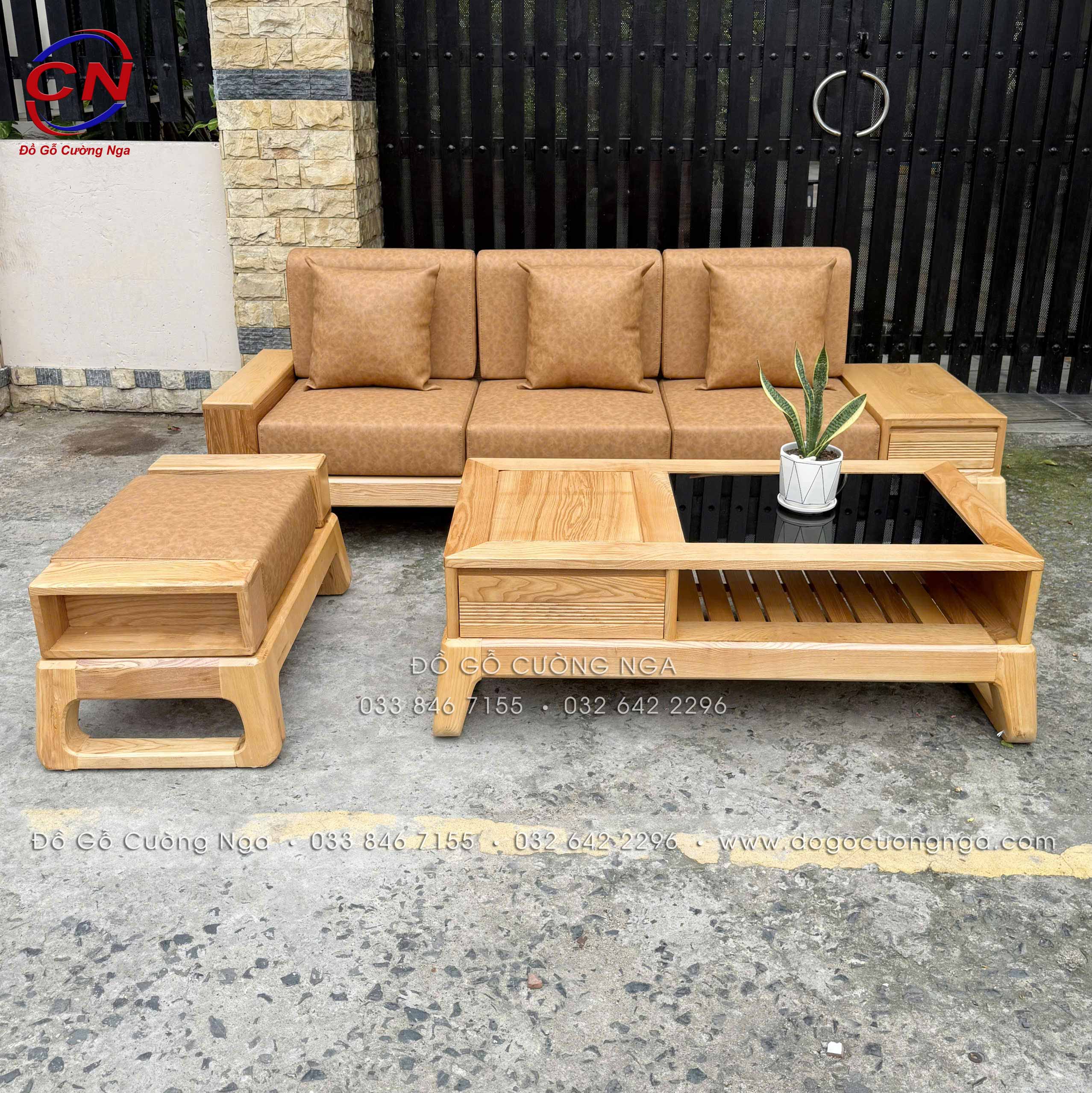 sofa gỗ sồi văng choãi 