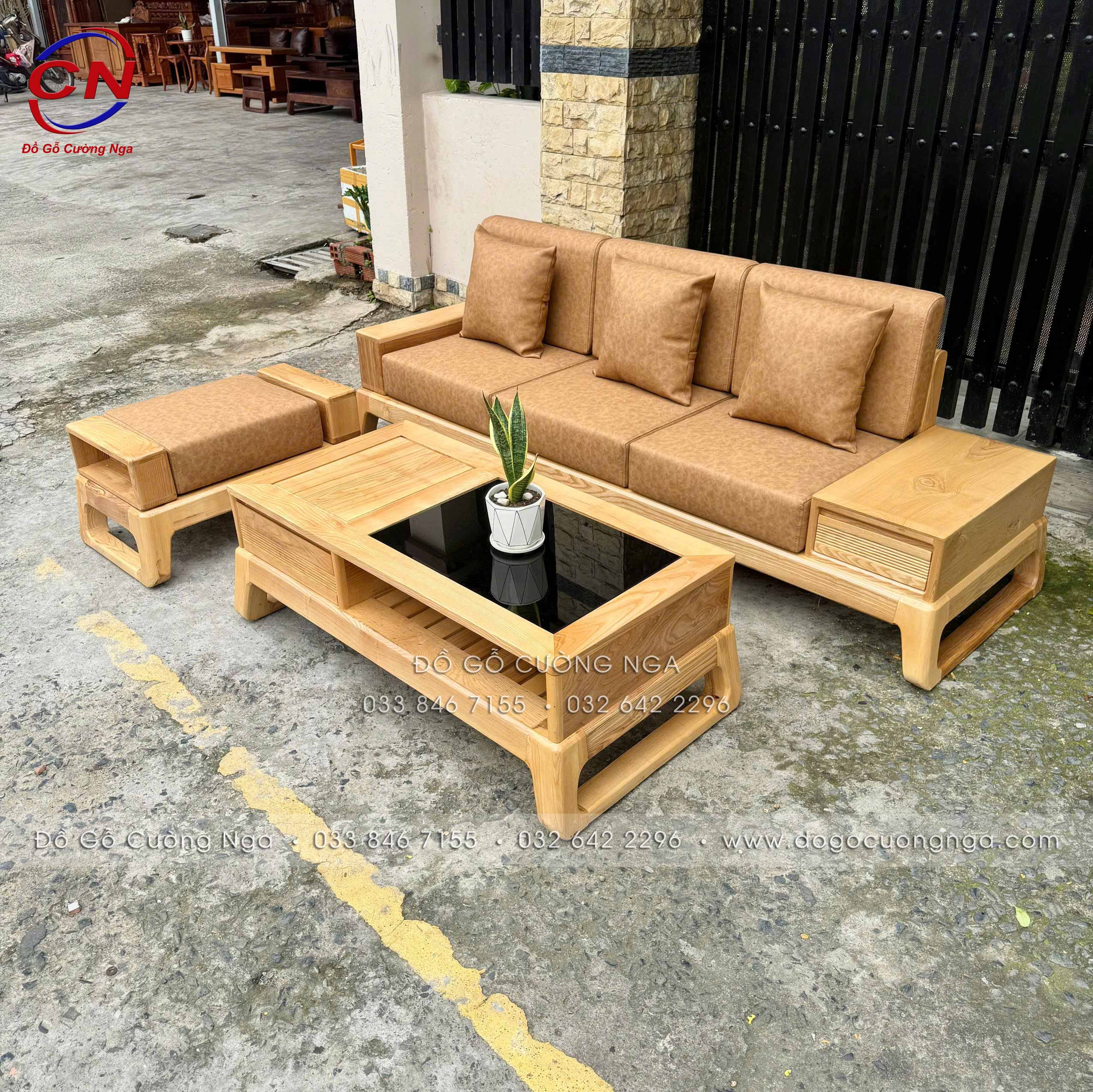sofa gỗ sồi văng choãi 