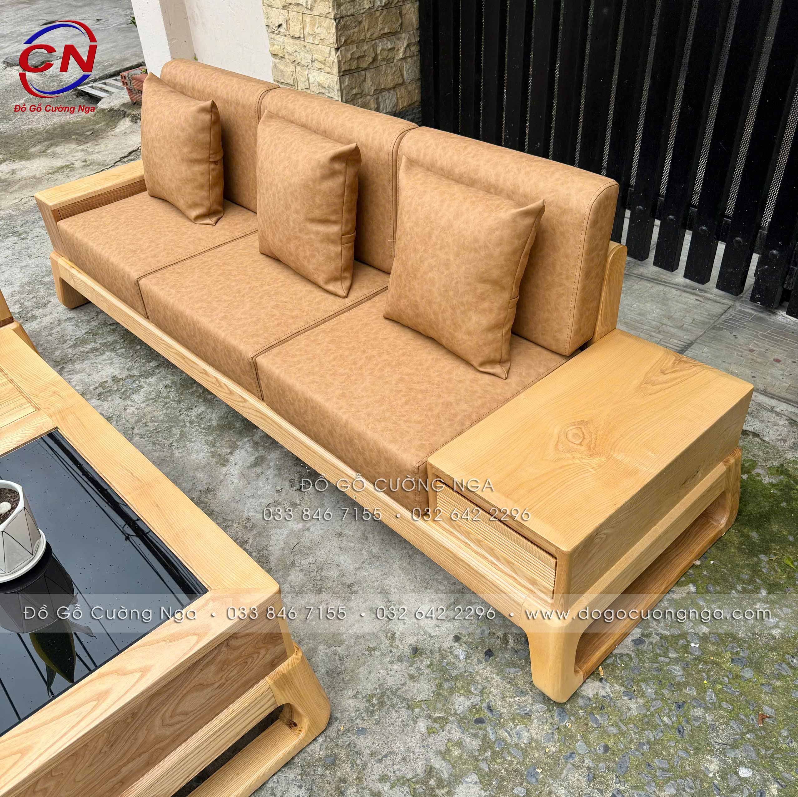 sofa gỗ sồi văng choãi 