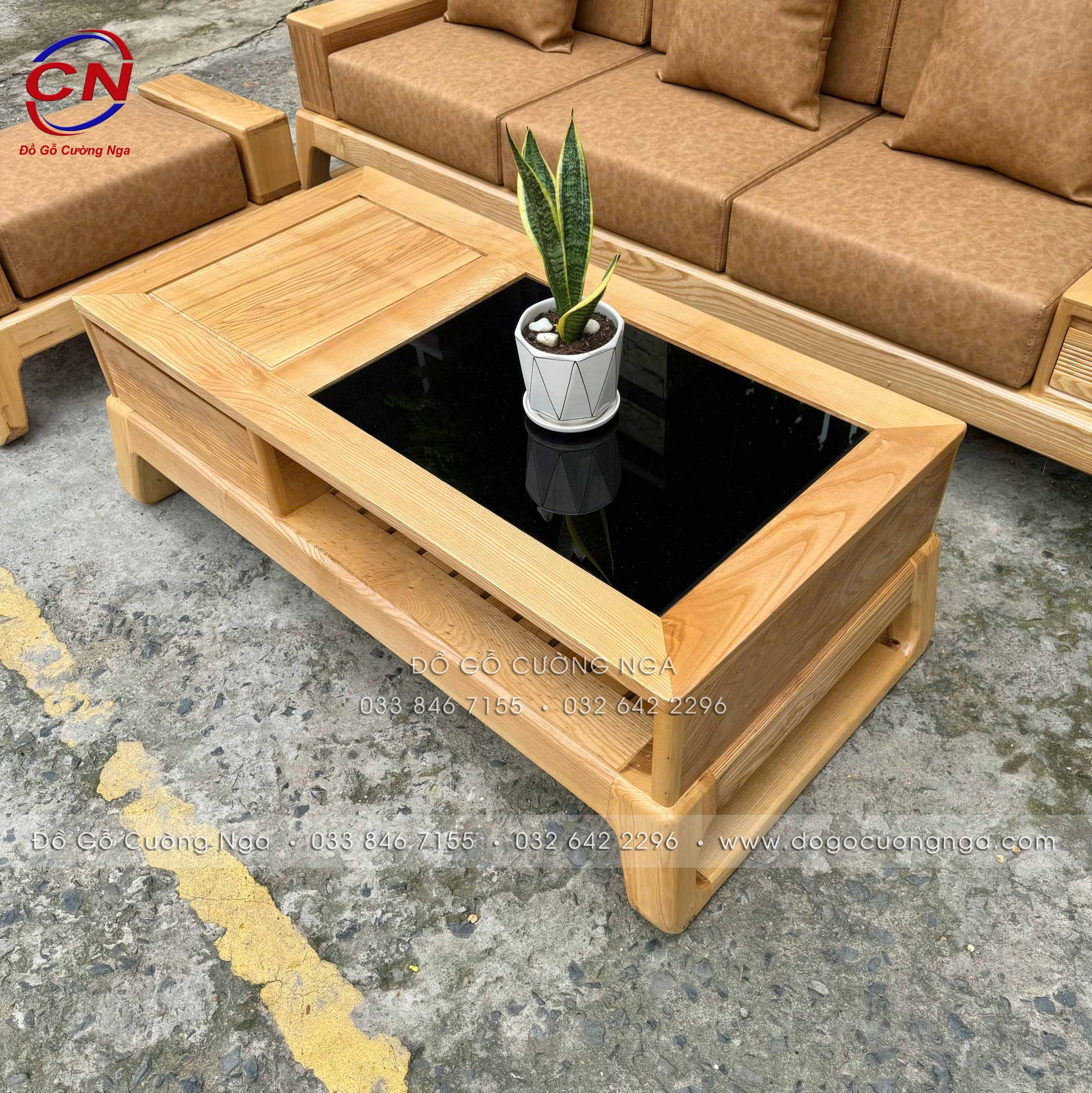 sofa văng gỗ sồi nga kèm nệm