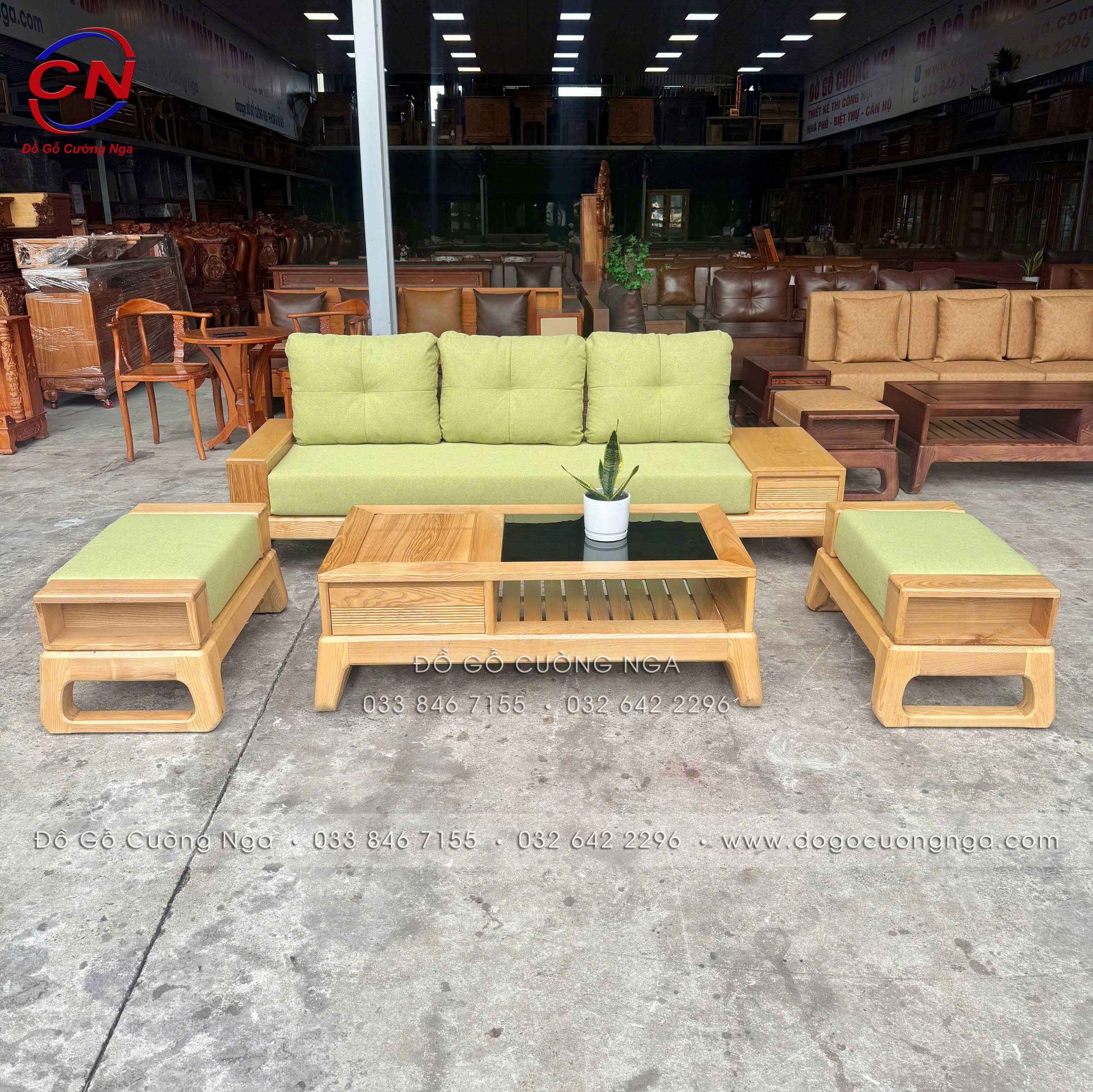 sofa văng gỗ sồi nga kèm nệm