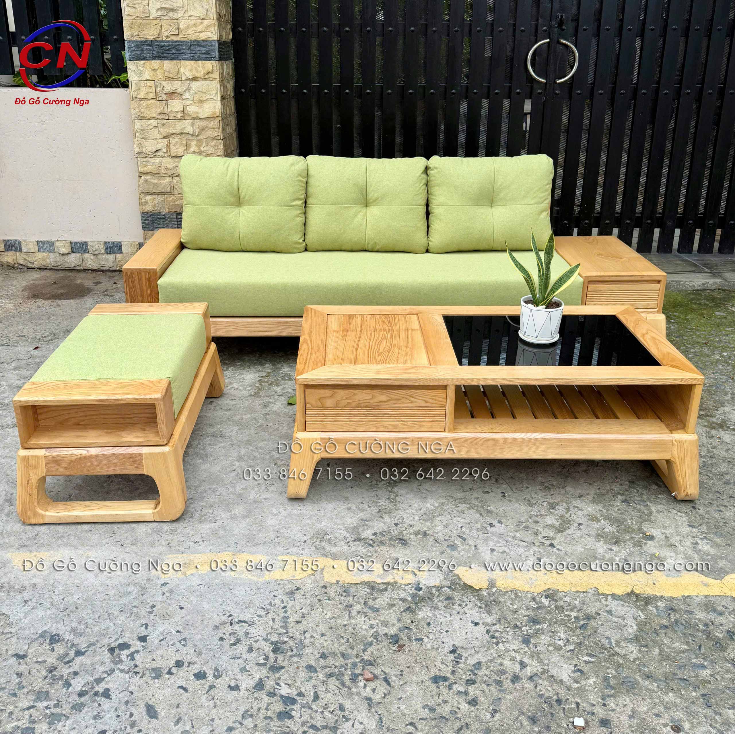 sofa gỗ sồi văng choãi 