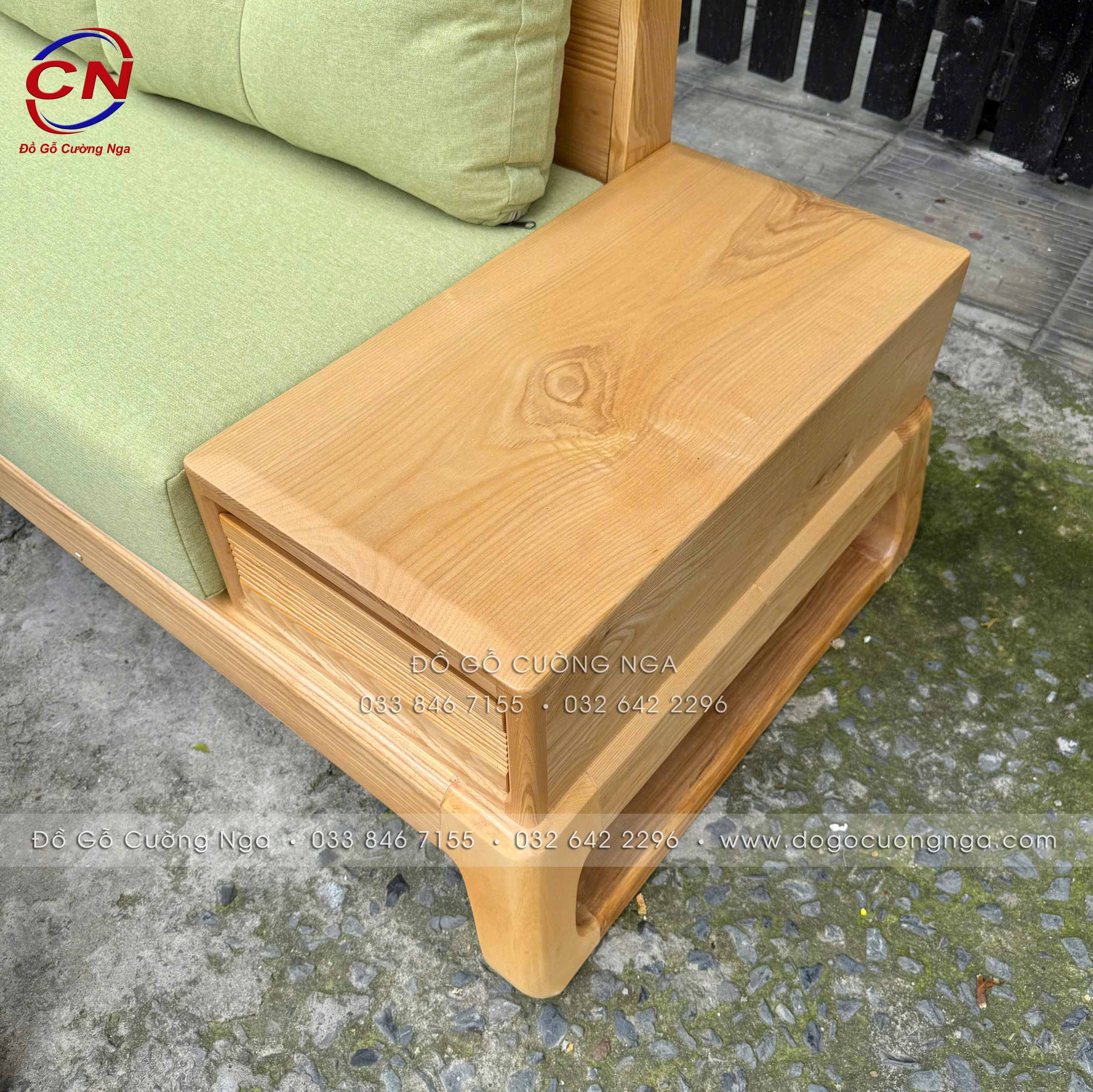 sofa văng gỗ sồi nga kèm nệm