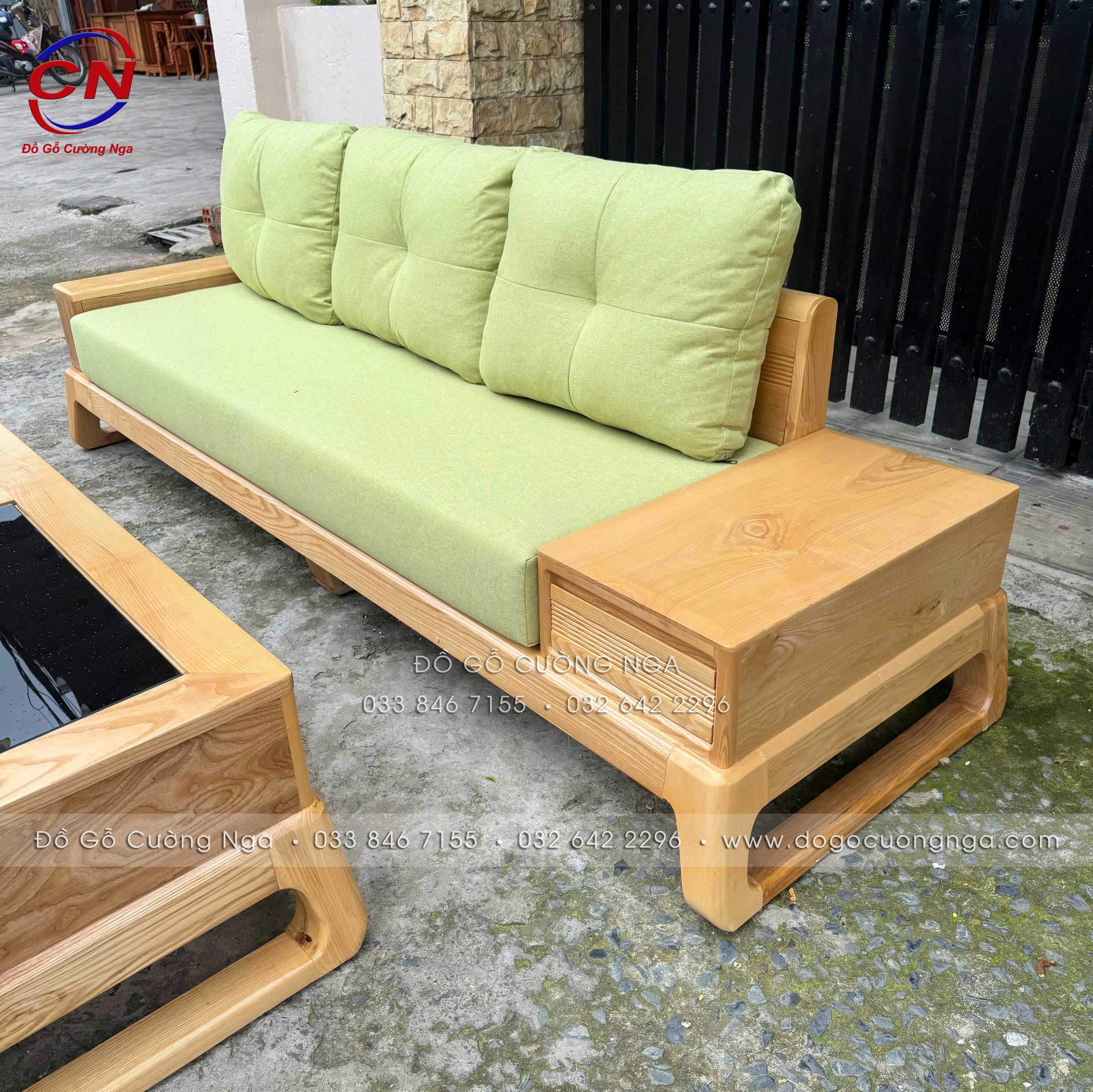 sofa gỗ sồi văng choãi 
