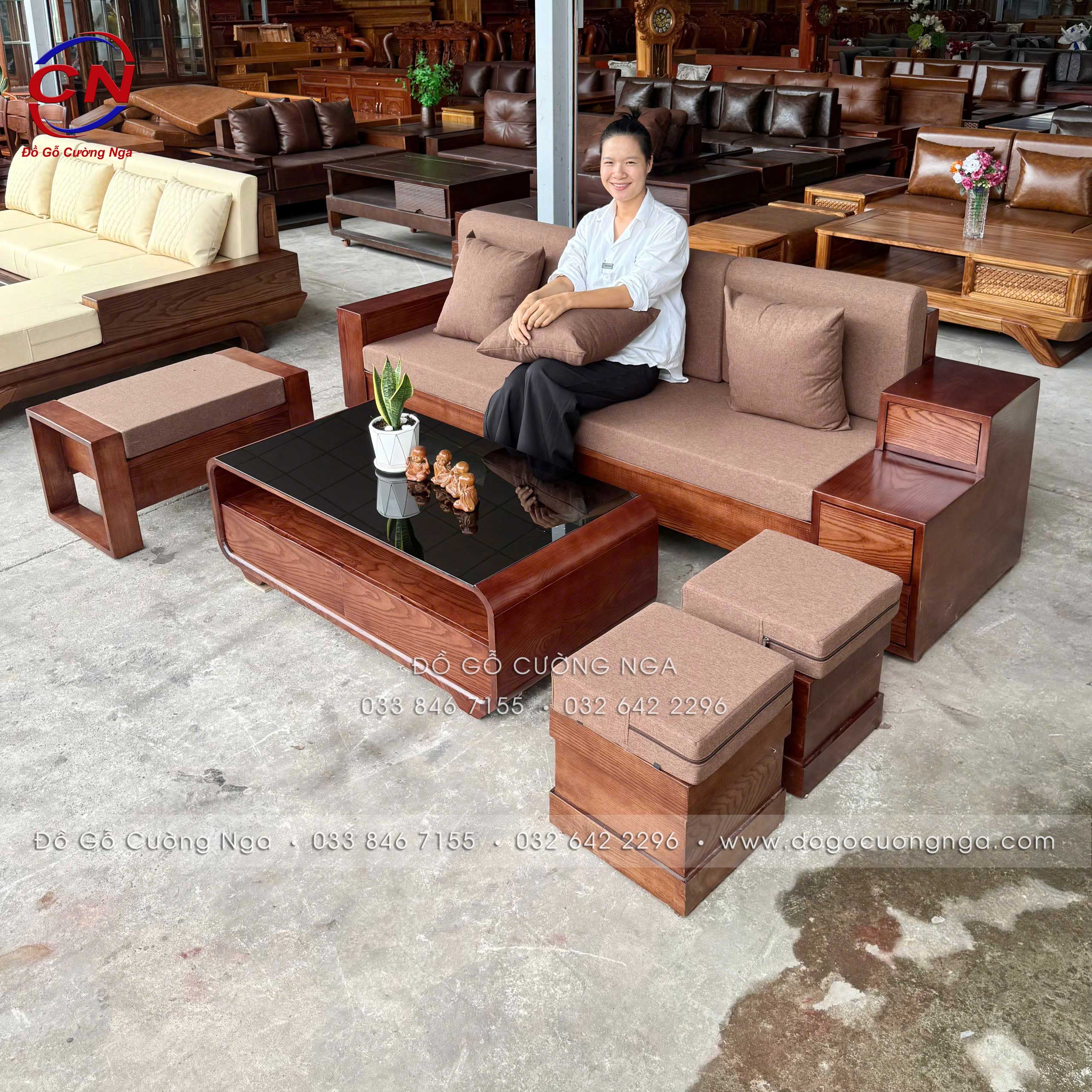 sofa văng gỗ sồi màu óc chó