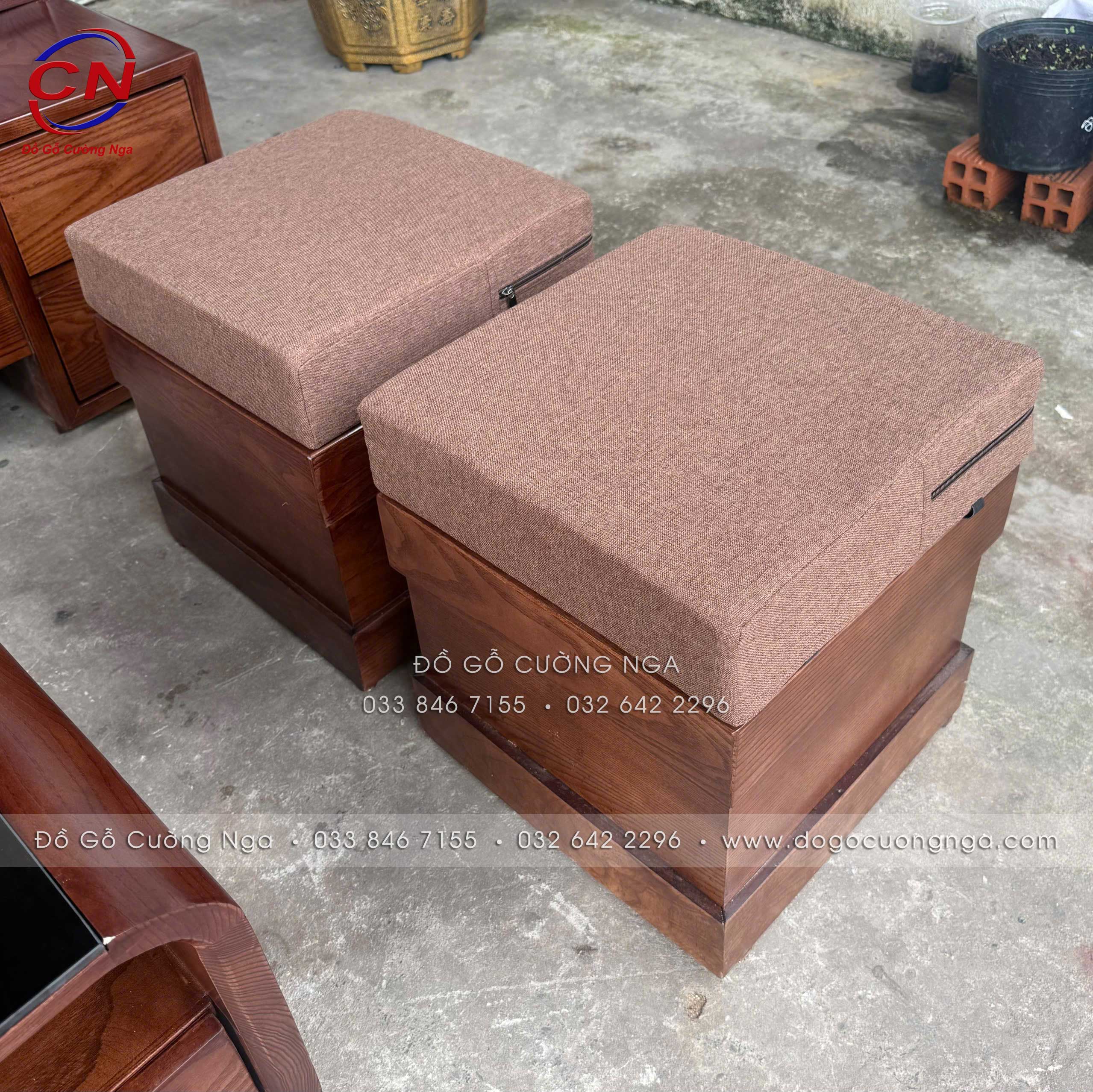 sofa văng gỗ sồi màu óc chó