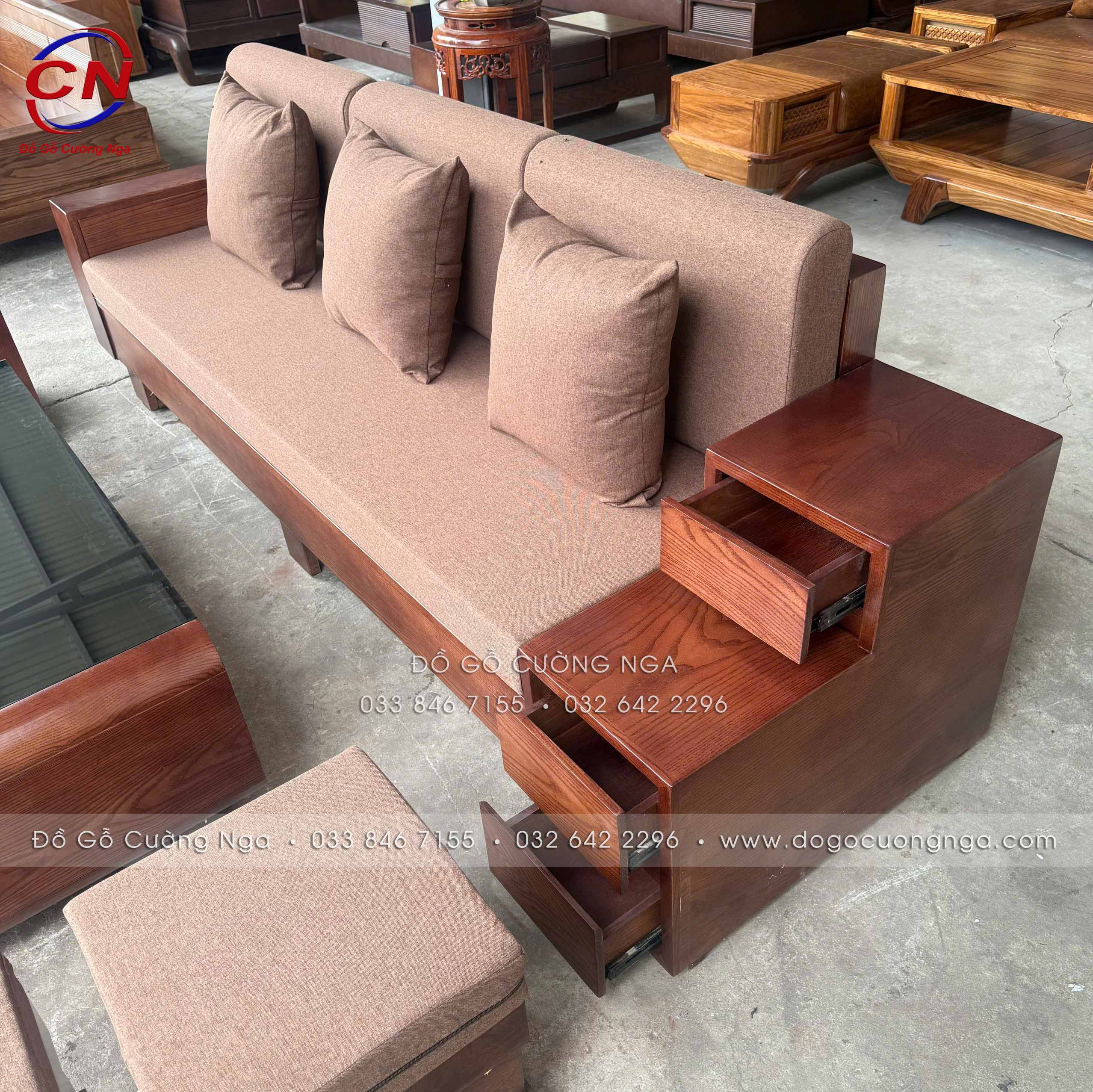 sofa văng gỗ sồi màu óc chó