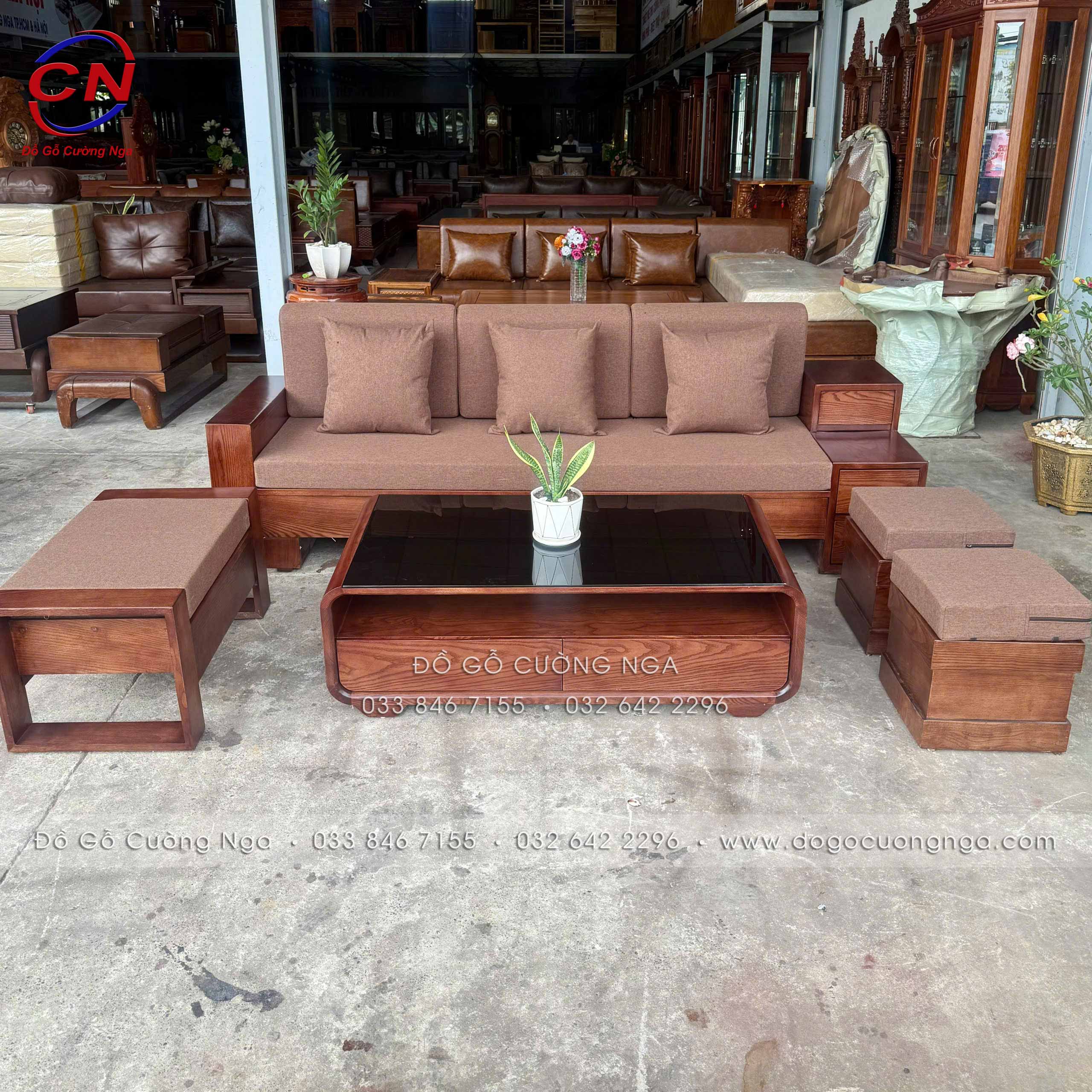 sofa văng gỗ sồi màu óc chó