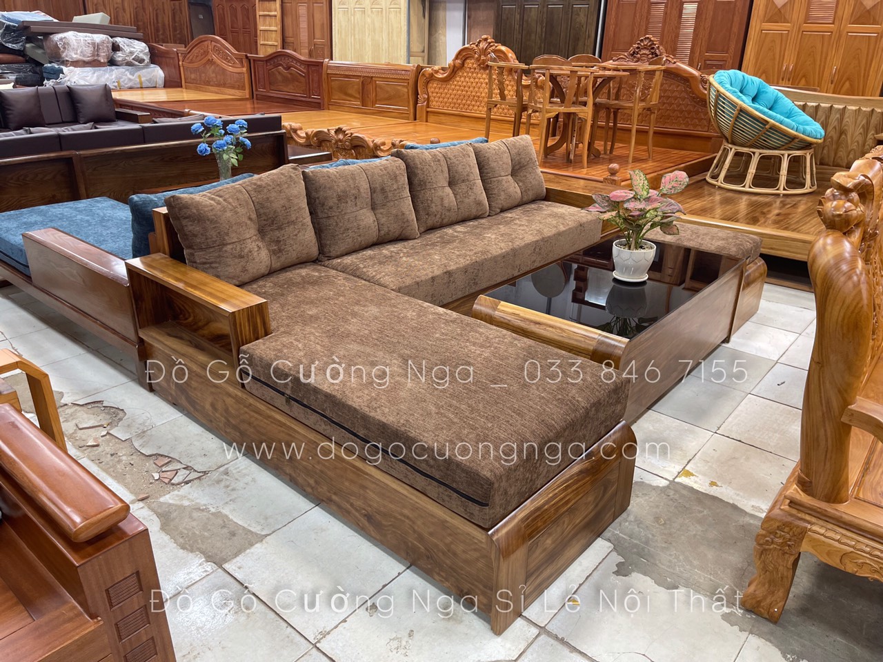 SOFA CUỐN GỖ HƯƠNG XAM GÓC L