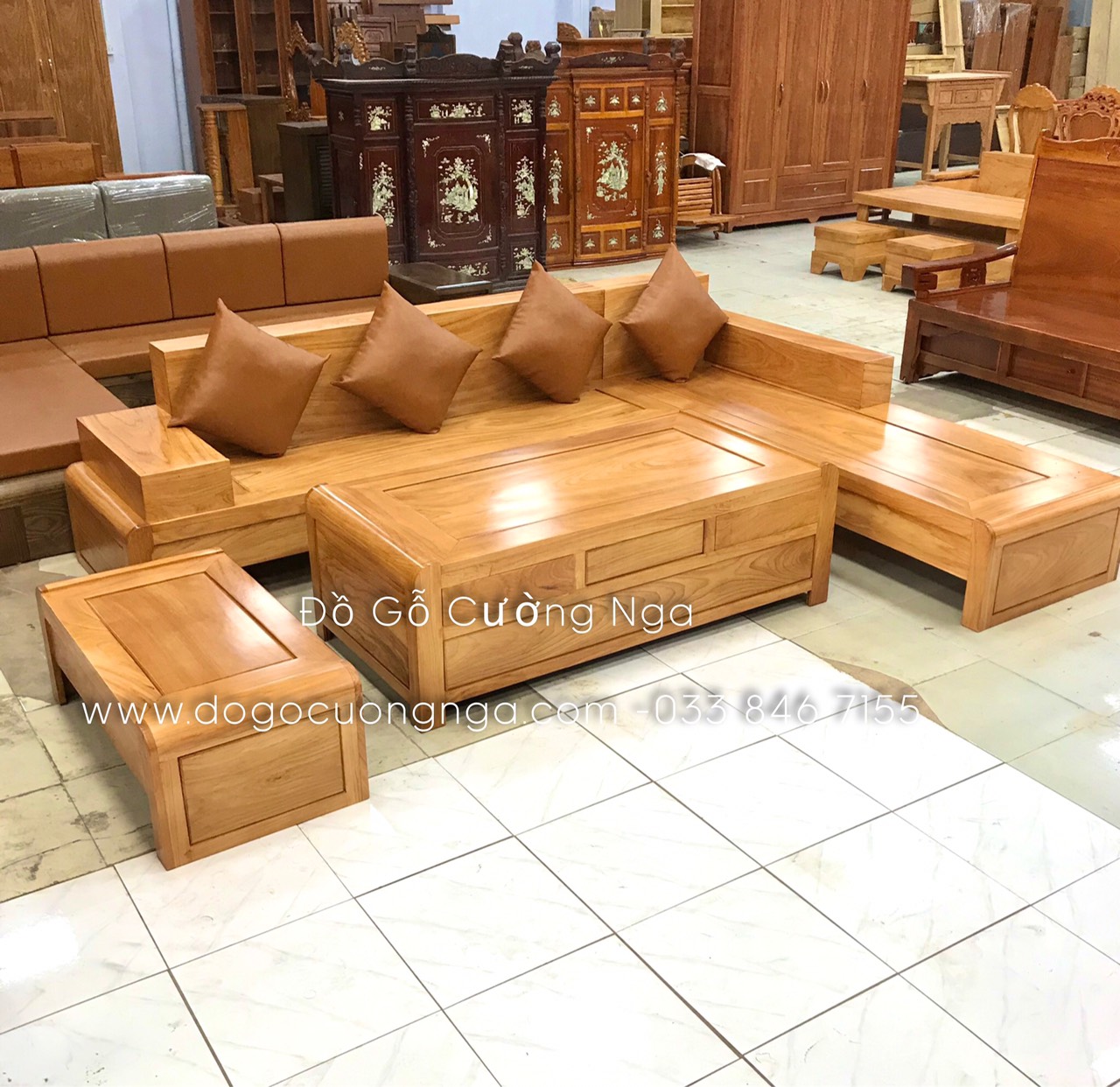 sofa gỗ gõ đỏ hiện đại 