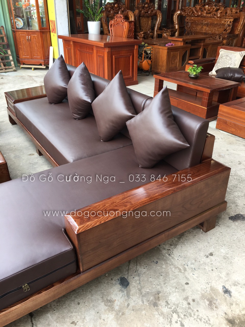 sofa gỗ sồi nga màu óc chó 