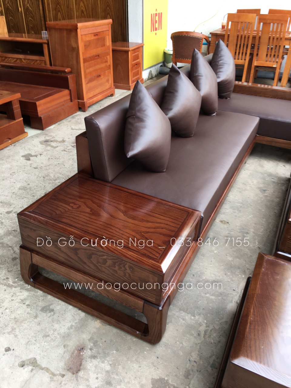 sofa gỗ sồi nga màu óc chó 