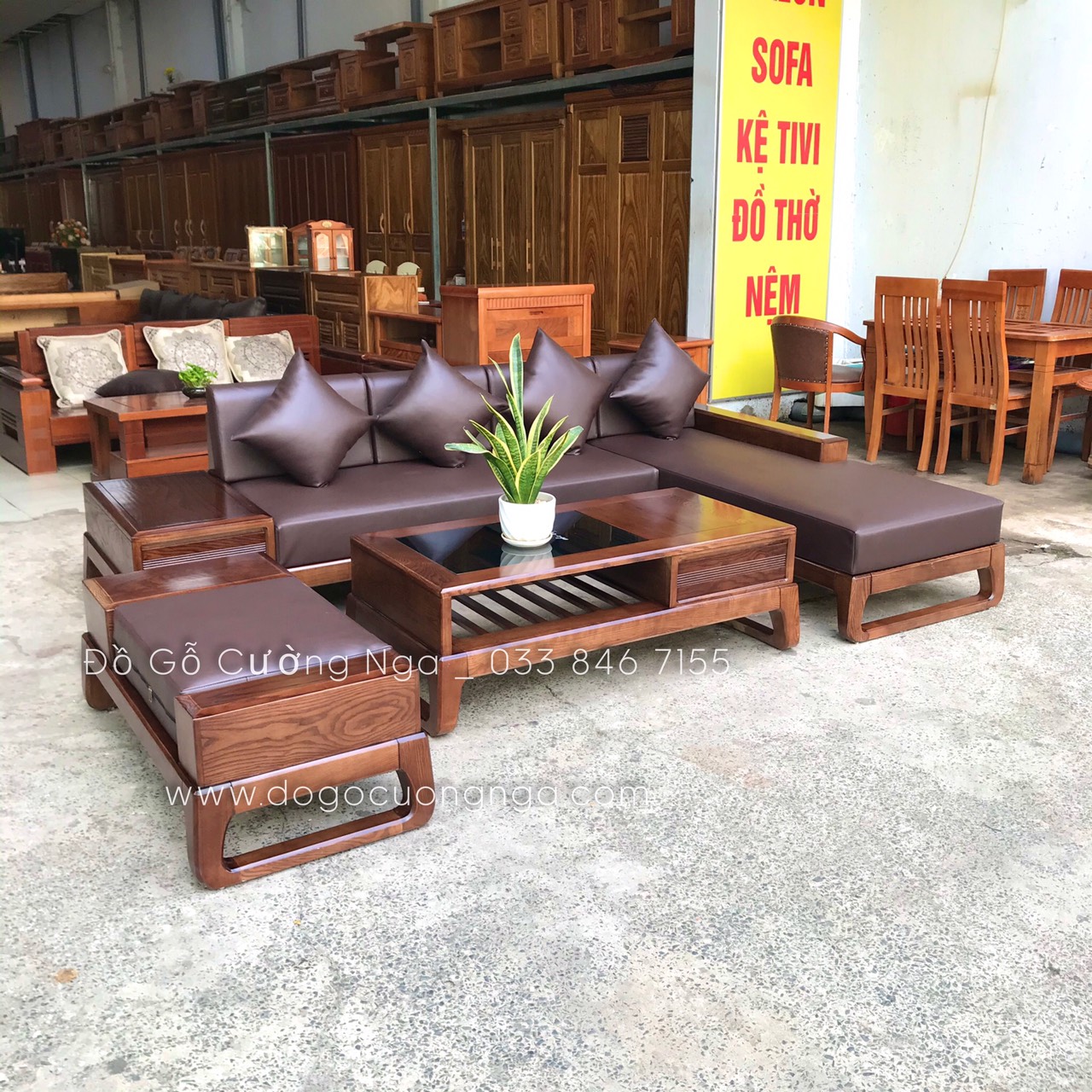 sofa gỗ sồi nga màu óc chó 