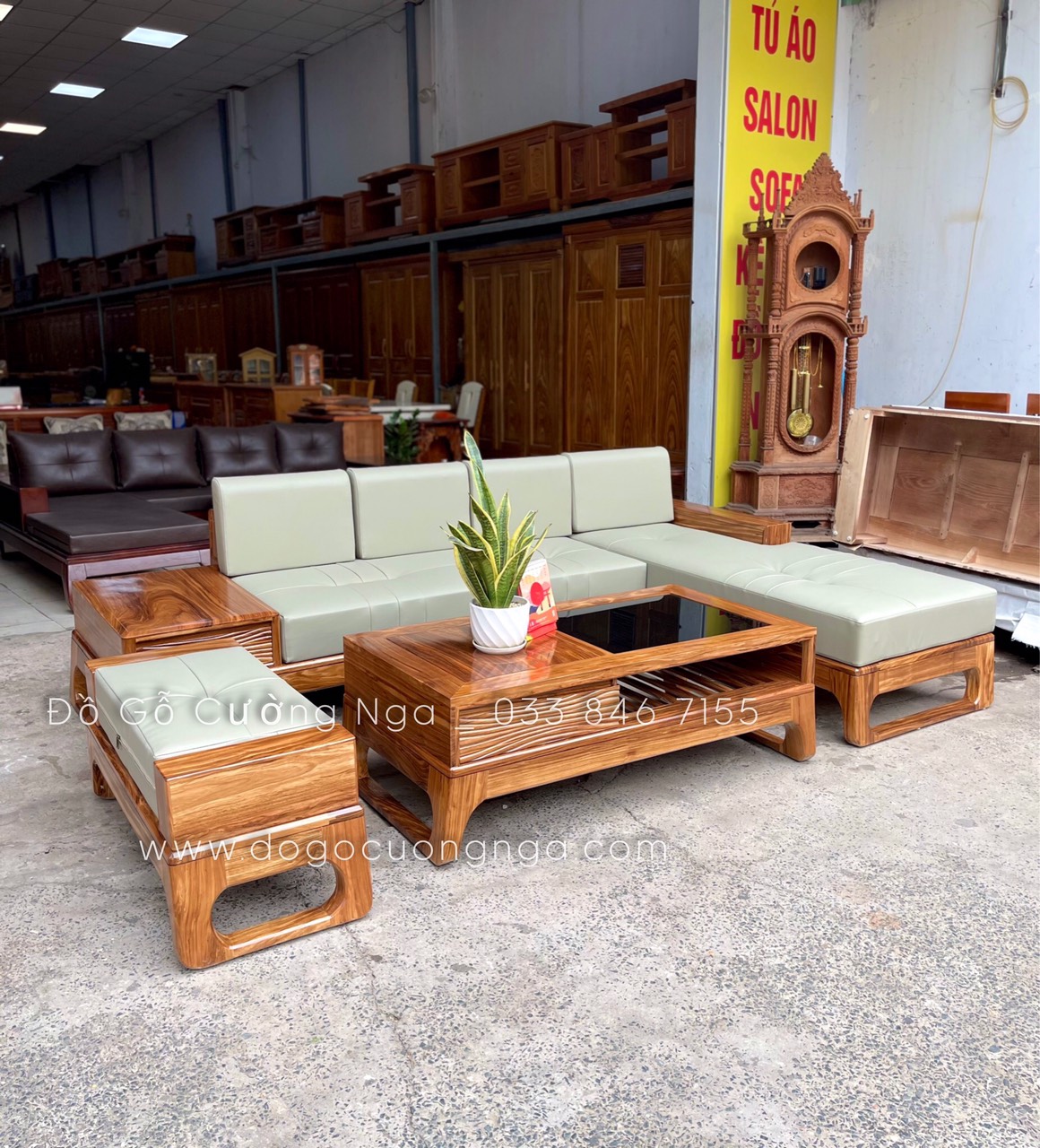 bàn ghế sofa gỗ hương xám 