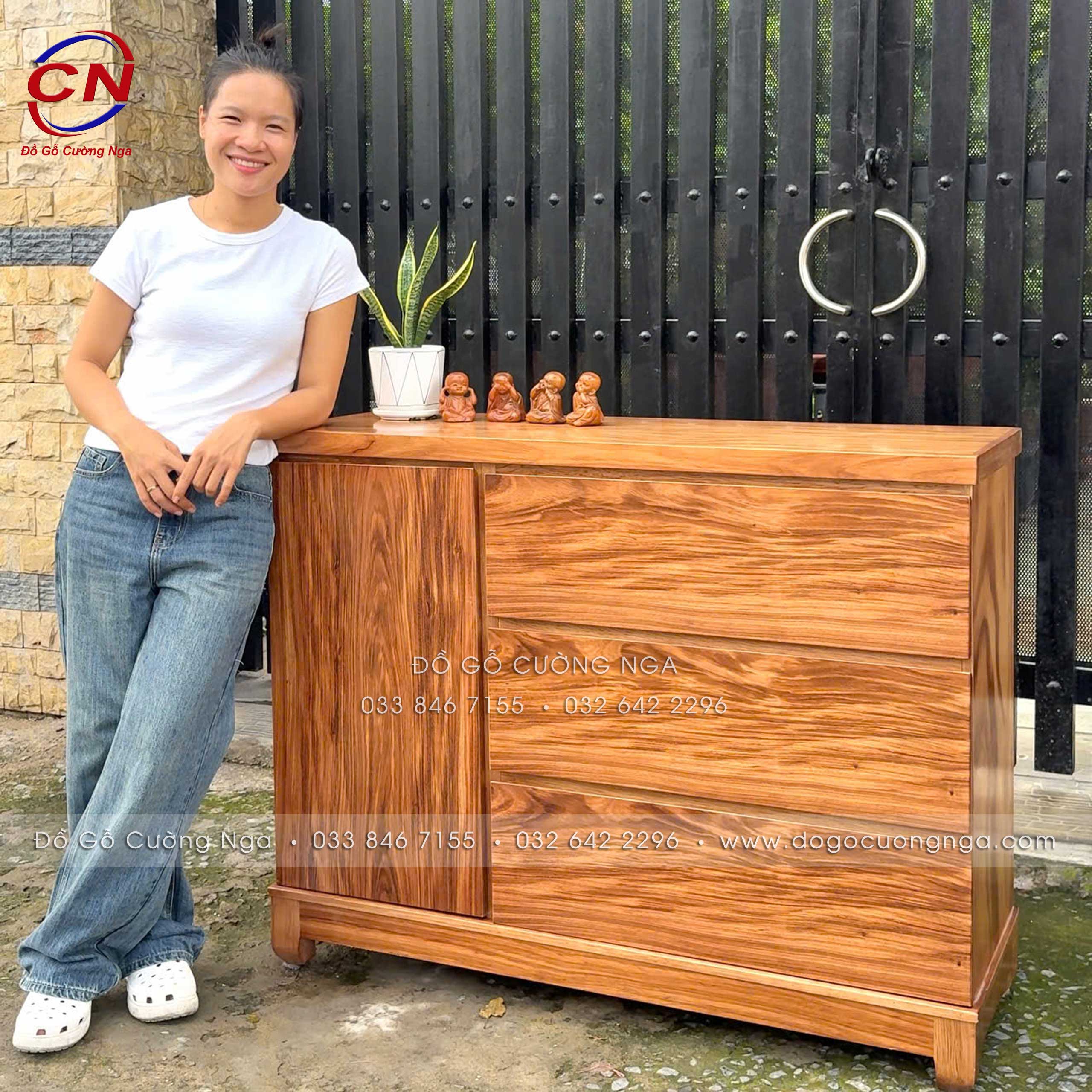 TỦ NHẬT NGĂN KÉO GỖ HƯƠNG XÁM 1M VÀ 1M2 