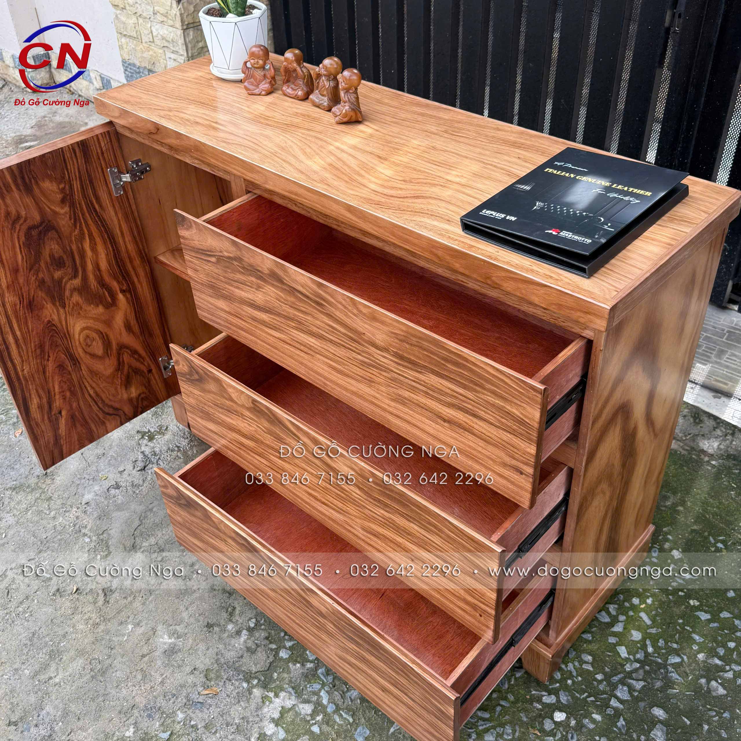TỦ NHẬT NGĂN KÉO GỖ HƯƠNG XÁM 1M VÀ 1M2 