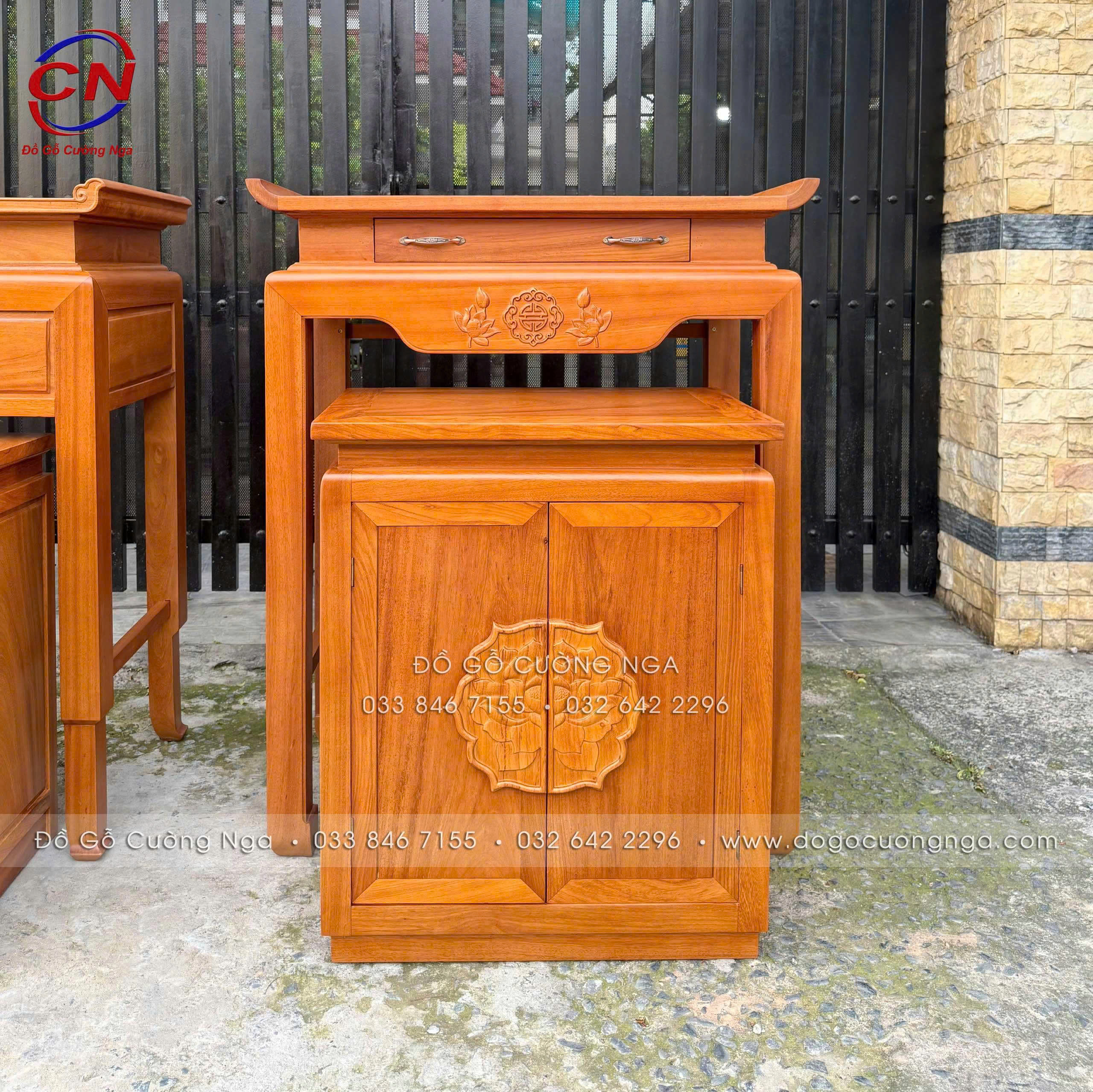 tủ thờ gỗ gõ đỏ 1m07 kèm tủ cơm danh cho chung cư căn hộ
