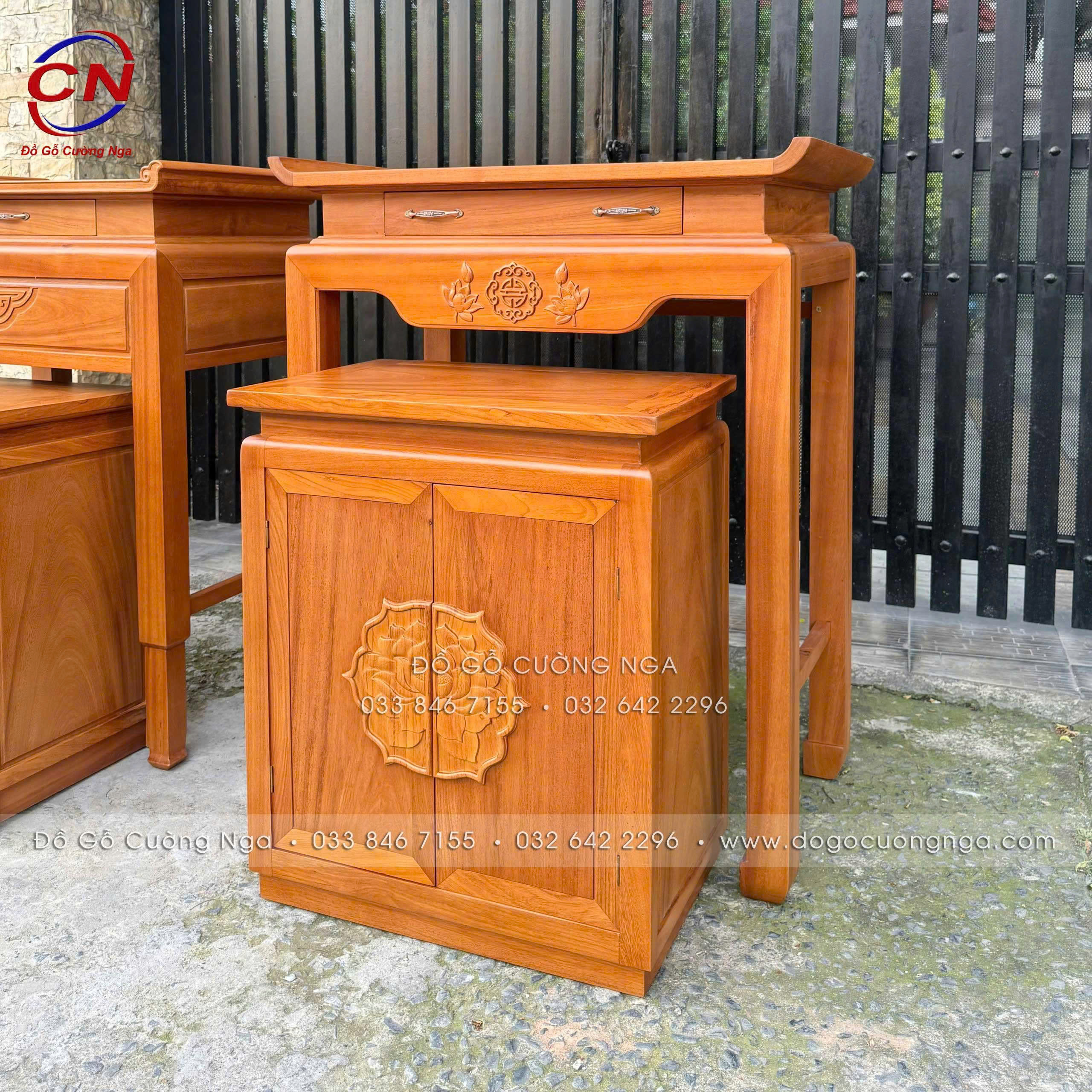 tủ thờ gỗ gõ đỏ 1m07 kèm tủ cơm danh cho chung cư căn hộ