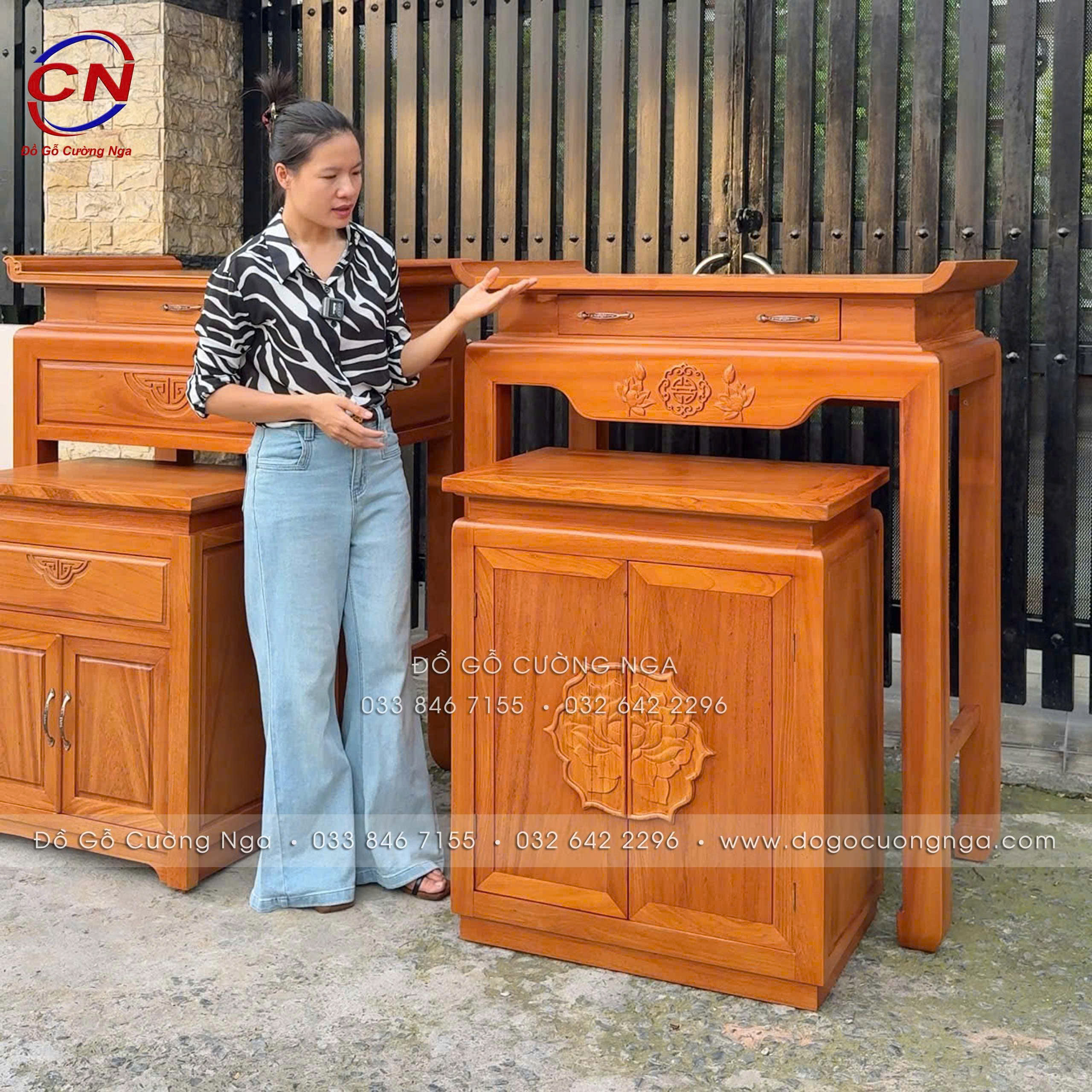 tủ thờ gỗ gõ đỏ 1m07 kèm tủ cơm danh cho chung cư căn hộ