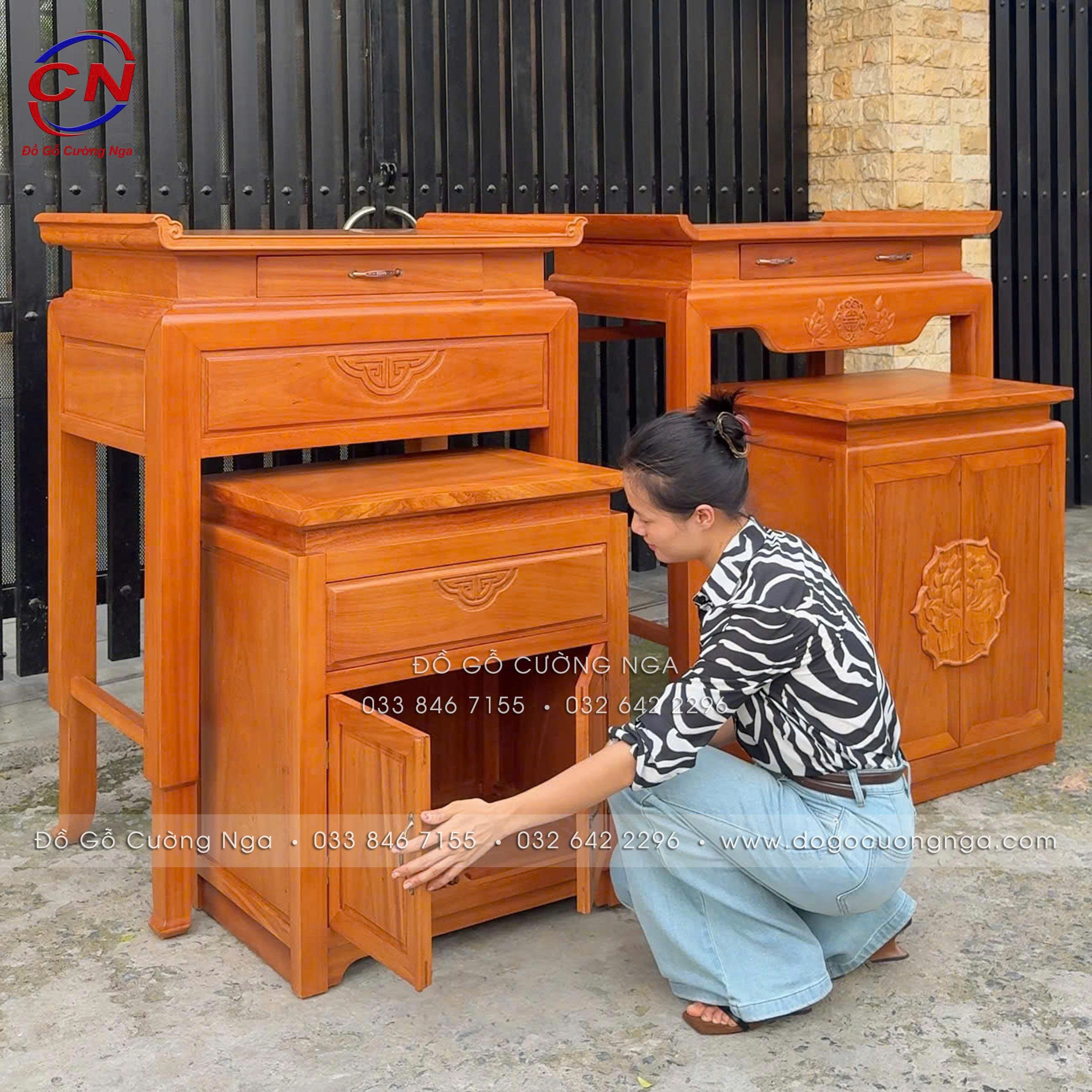 bàn thờ gỗ gõ đỏ 98cm hiện đại 