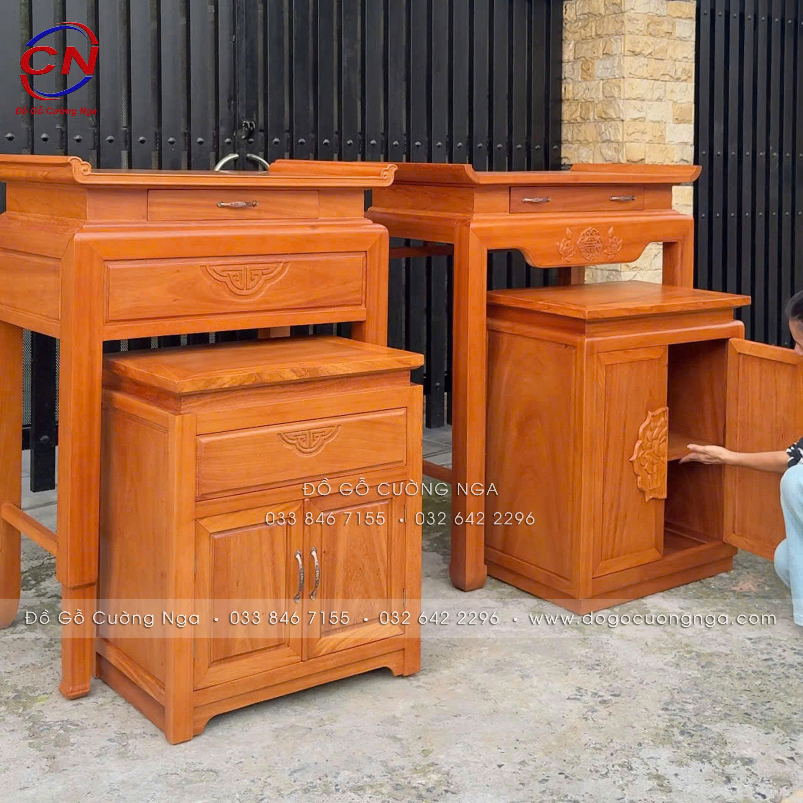 bàn thờ gỗ gõ đỏ 98cm hiện đại 