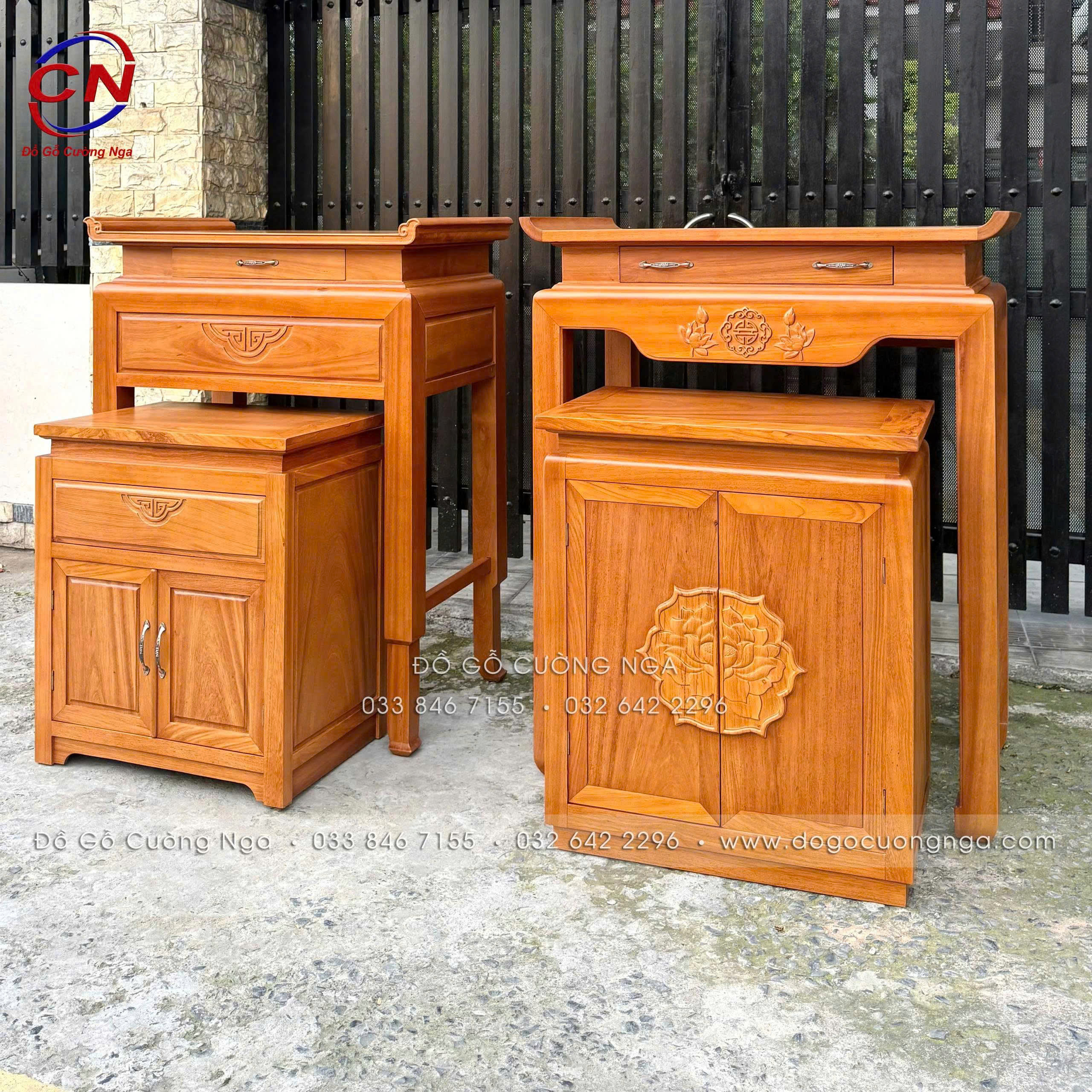 tủ thờ gỗ gõ đỏ 1m07 kèm tủ cơm danh cho chung cư căn hộ