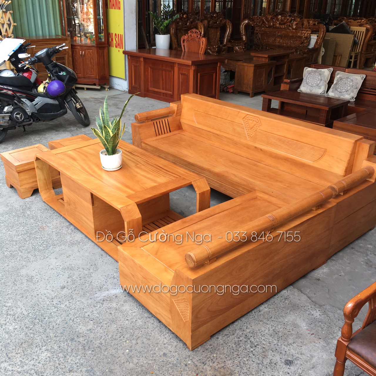 Bộ sofa gỗ gõ đỏ góc L mẫu kim cương 2m4x2m cao cấp,giá tốt TP HCM